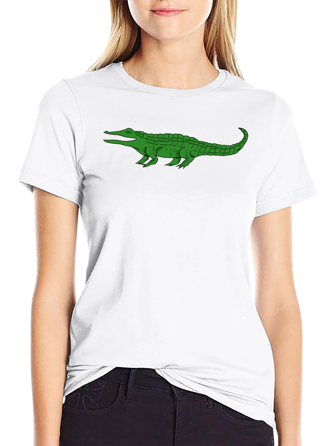 Green Alligator Graphic Tee - Black