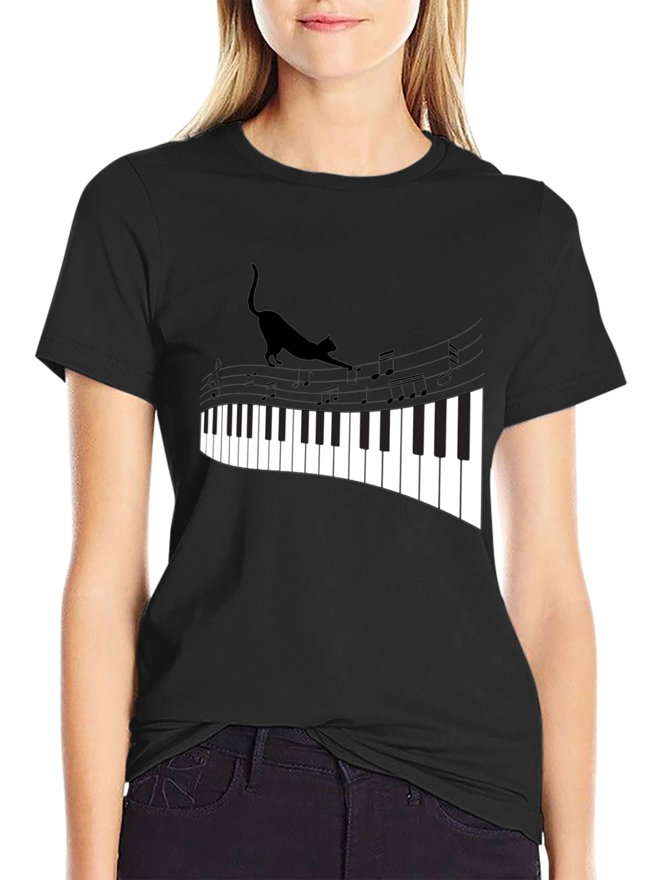 Cat Walking on Piano Keys Unisex T-Shirt