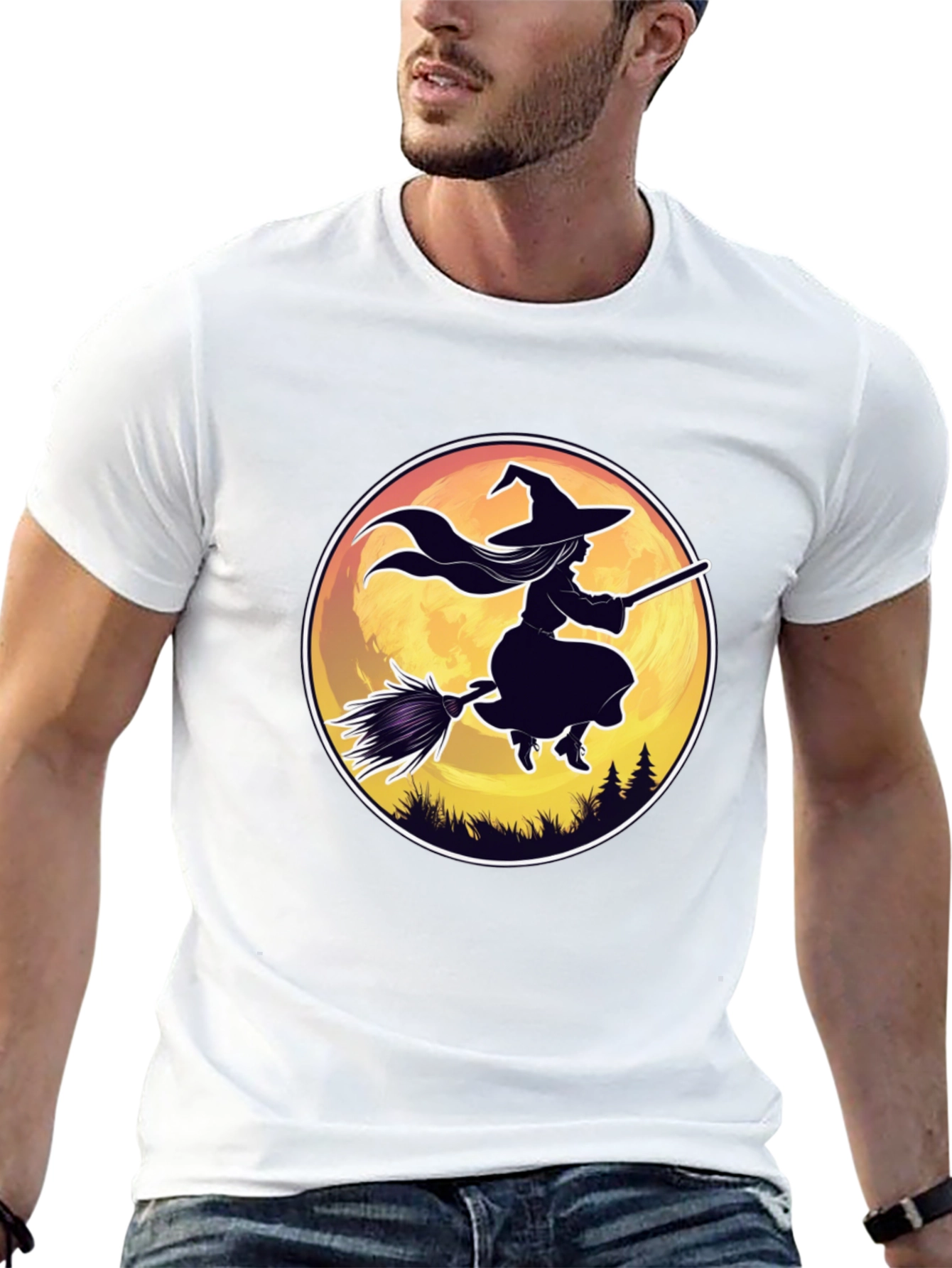 Witch on Broomstick Graphic Tee - Halloween Shirt
