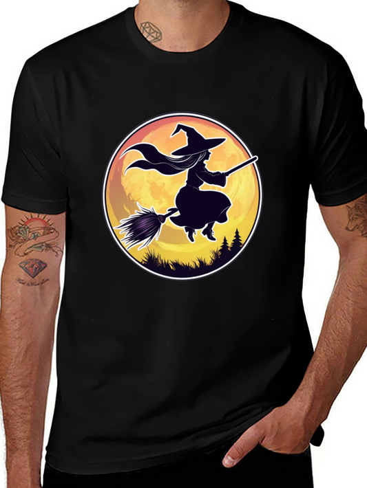 Witch on Broomstick Graphic Tee - Halloween Shirt