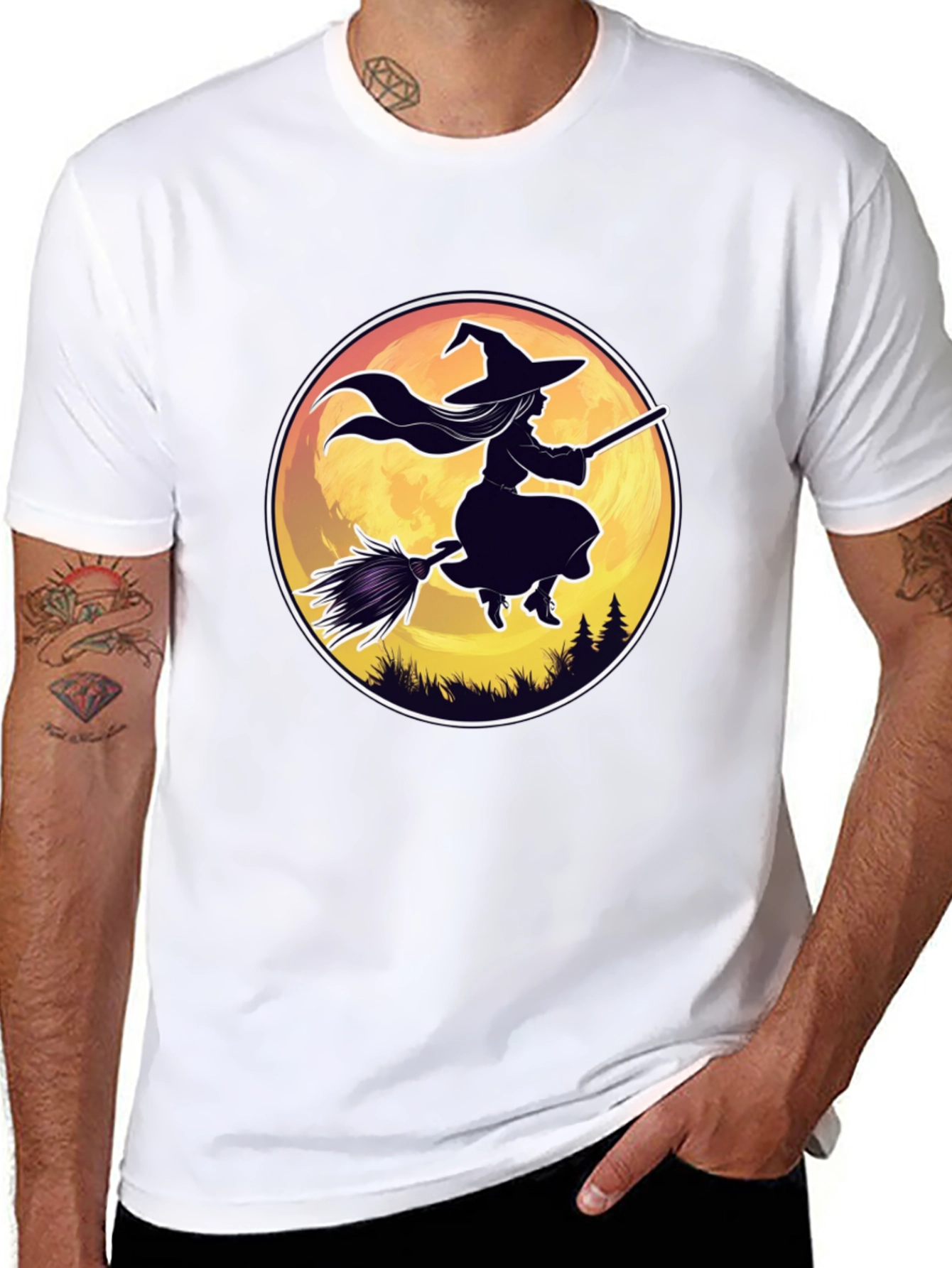 Witch on Broomstick Graphic Tee - Halloween Shirt