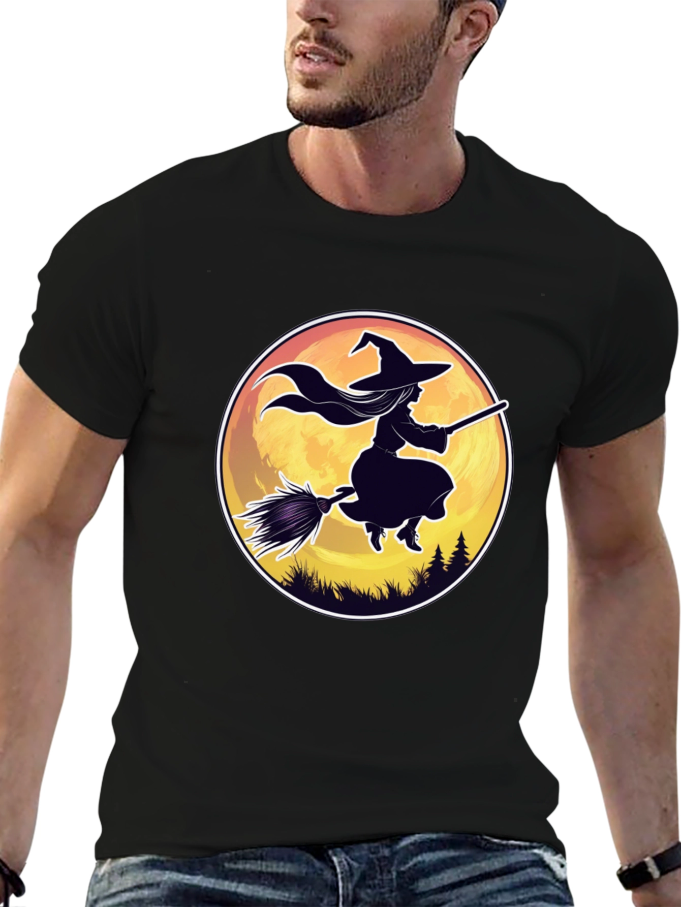 Witch on Broomstick Graphic Tee - Halloween Shirt