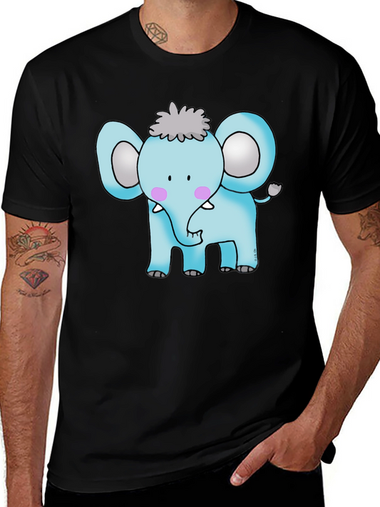 Cute Cartoon Elephant Graphic Tee - Black