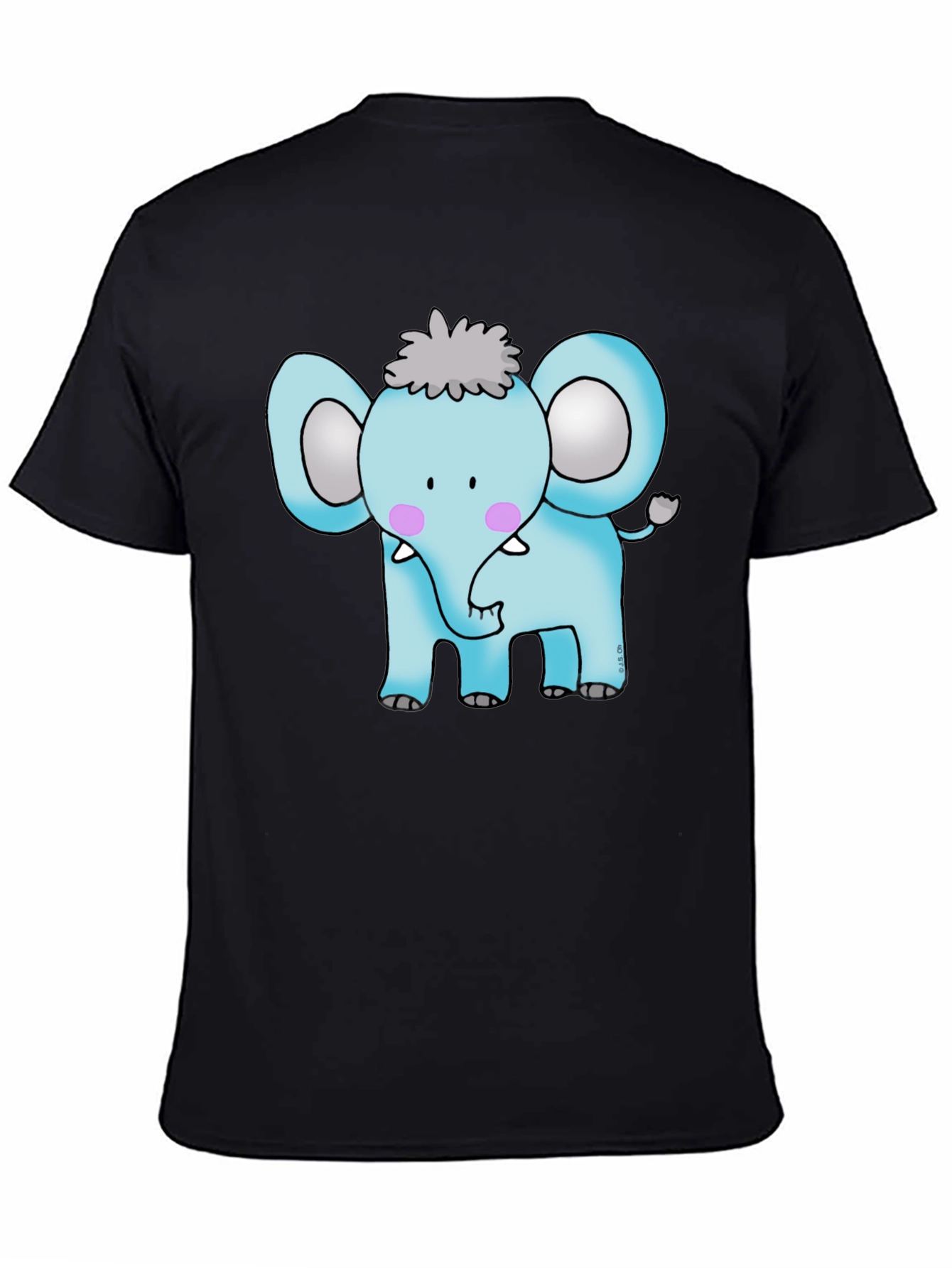 Cute Cartoon Elephant Graphic Tee - Black