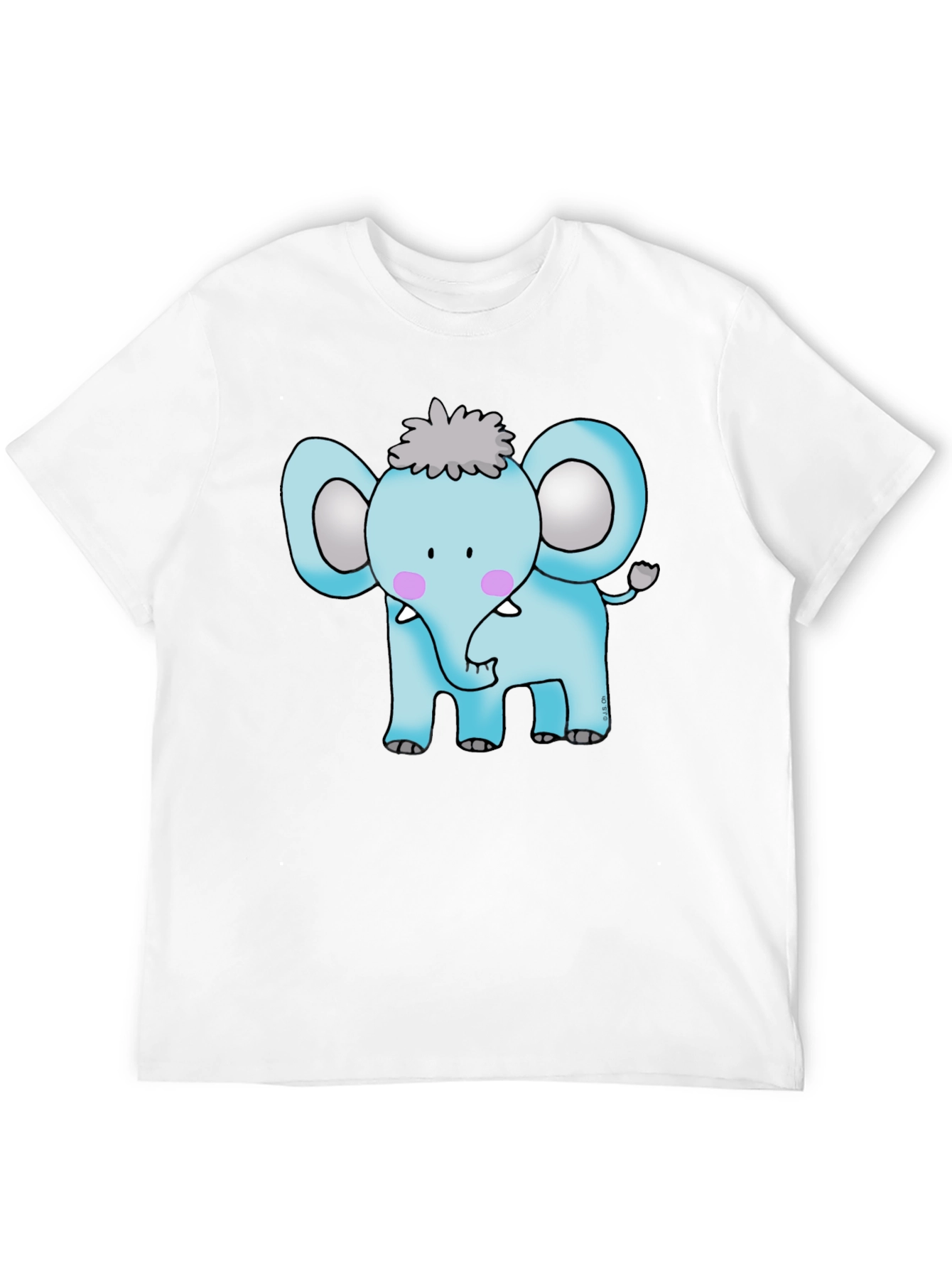 Cute Cartoon Elephant Graphic Tee - Black
