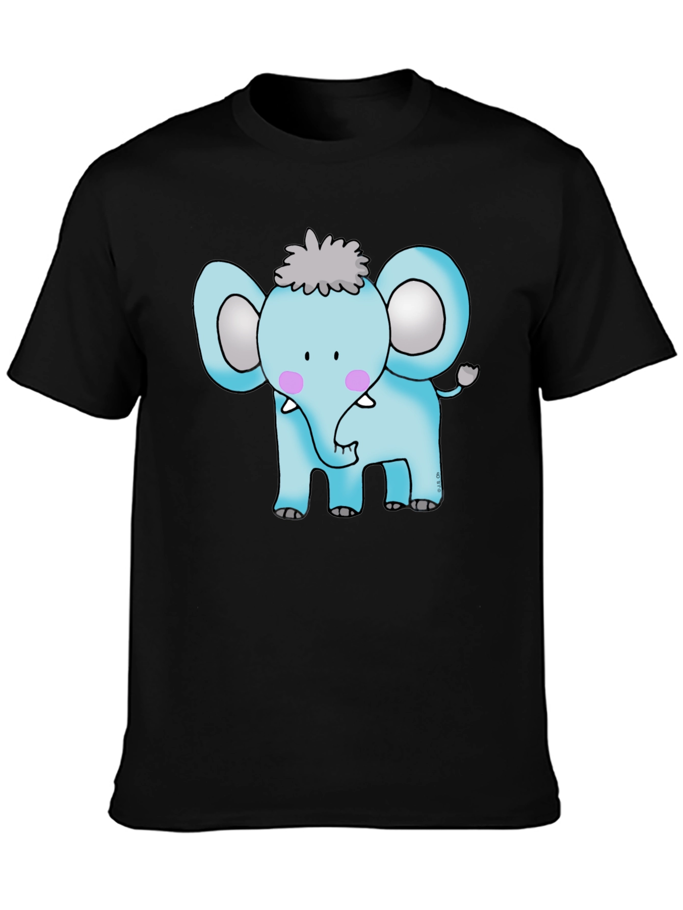 Cute Cartoon Elephant Graphic Tee - Black