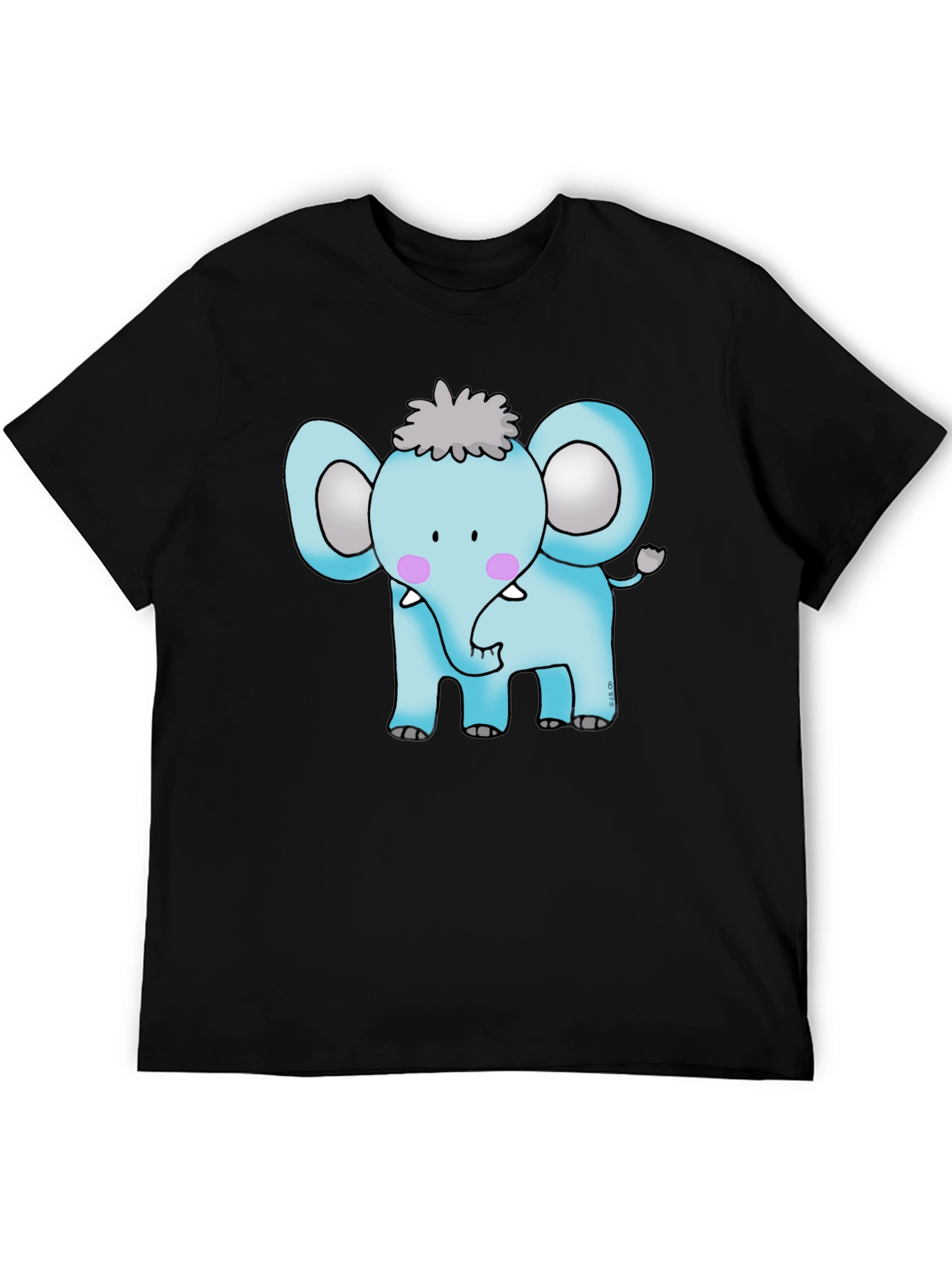 Cute Cartoon Elephant Graphic Tee - Black