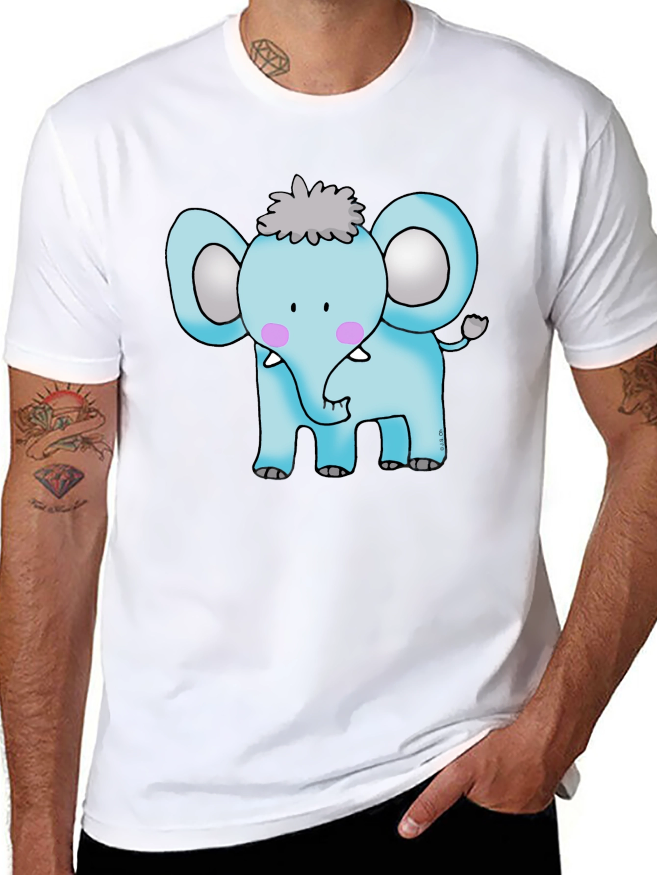 Cute Cartoon Elephant Graphic Tee - Black