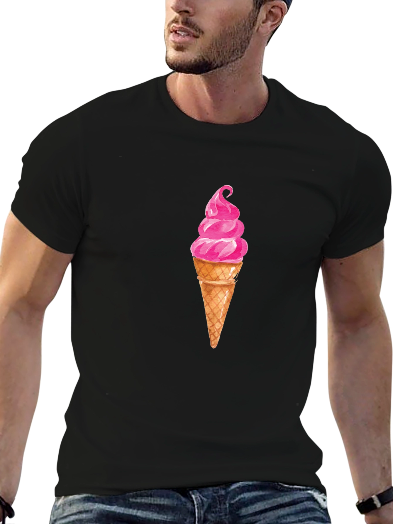 Ice Cream Graphic Tee - Casual Black T-Shirt