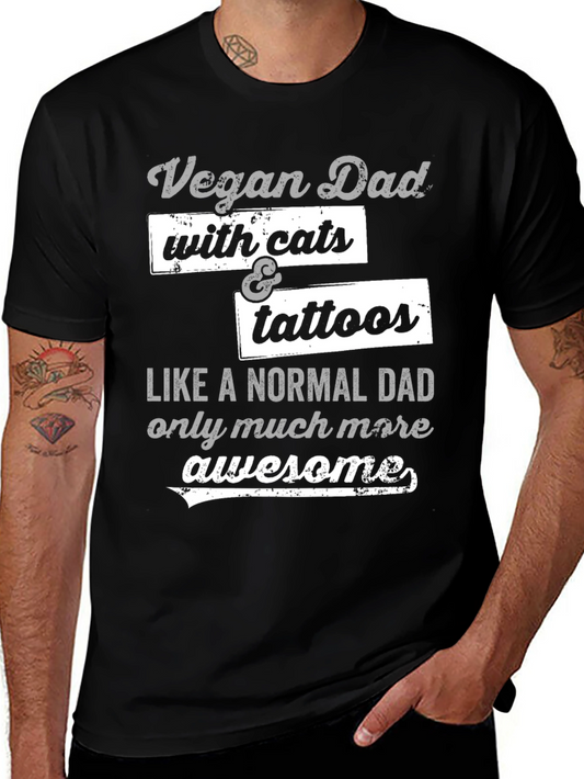 Vegan Dad with Cats & Tattoos Graphic T-Shirt