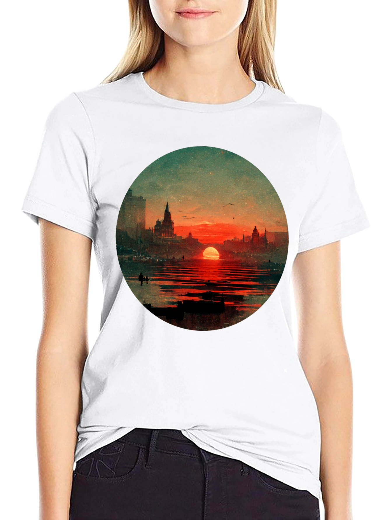 Sunset Cityscape Graphic Tee - Black