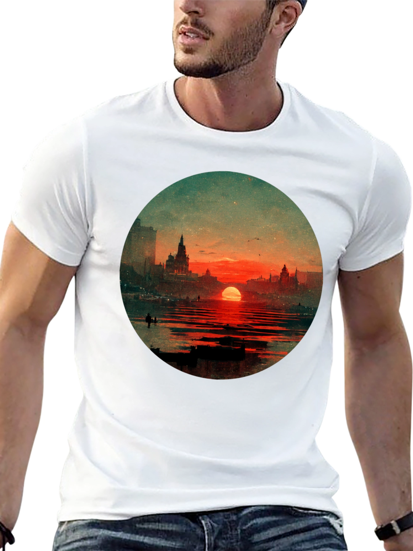 Sunset Cityscape Graphic Tee - Black