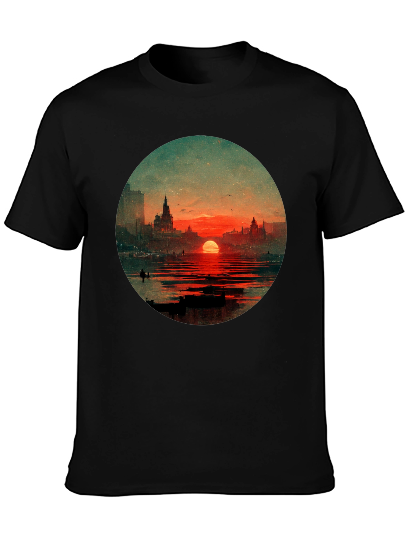 Sunset Cityscape Graphic Tee - Black