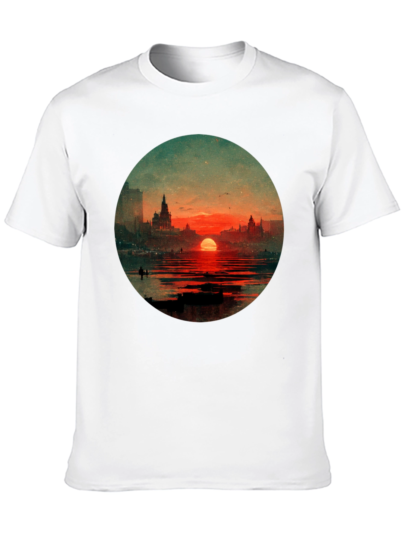 Sunset Cityscape Graphic Tee - Black