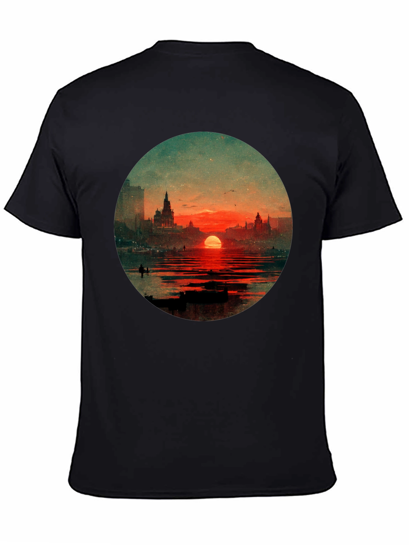 Sunset Cityscape Graphic Tee - Black