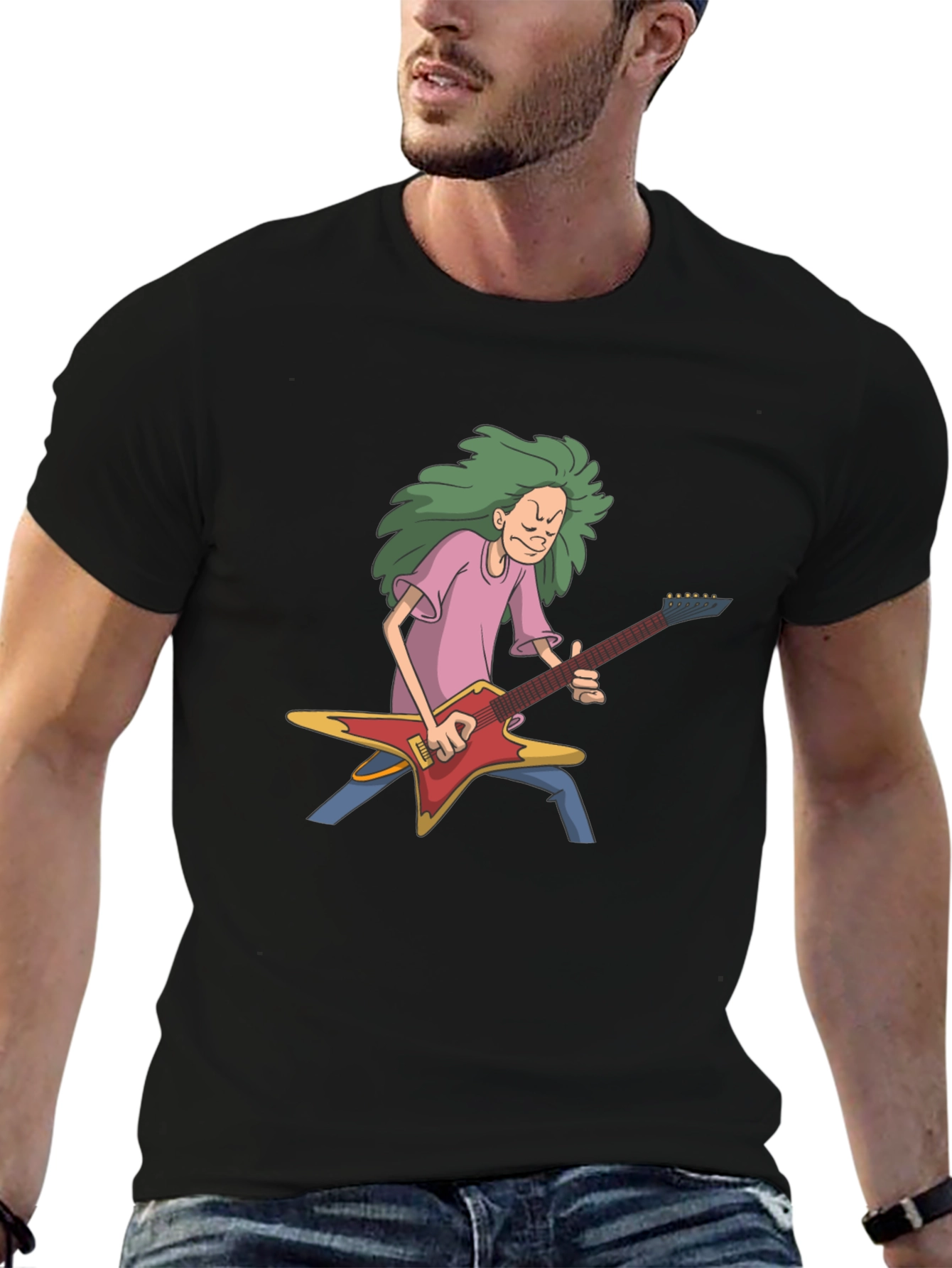 Cartoon Guitarist Black T-Shirt
