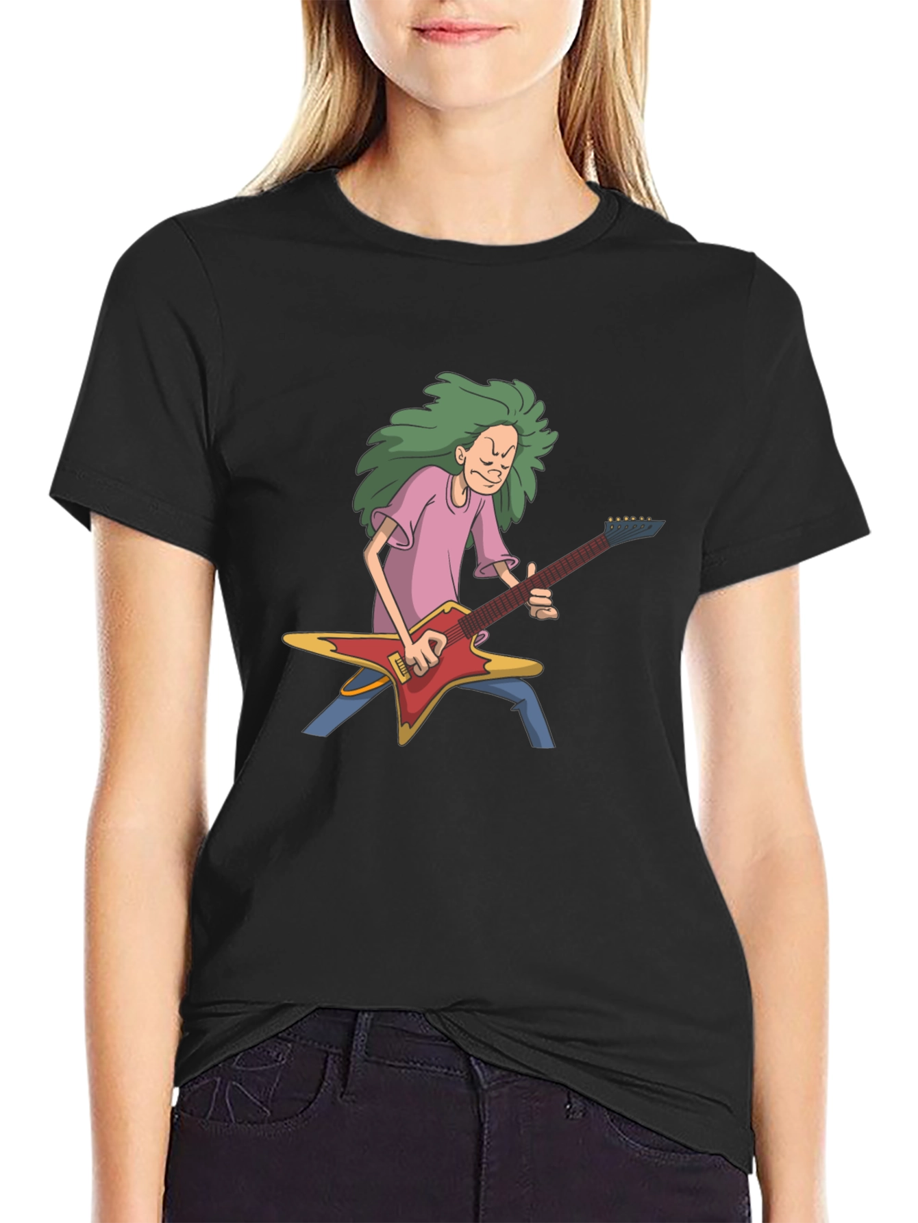 Cartoon Guitarist Black T-Shirt