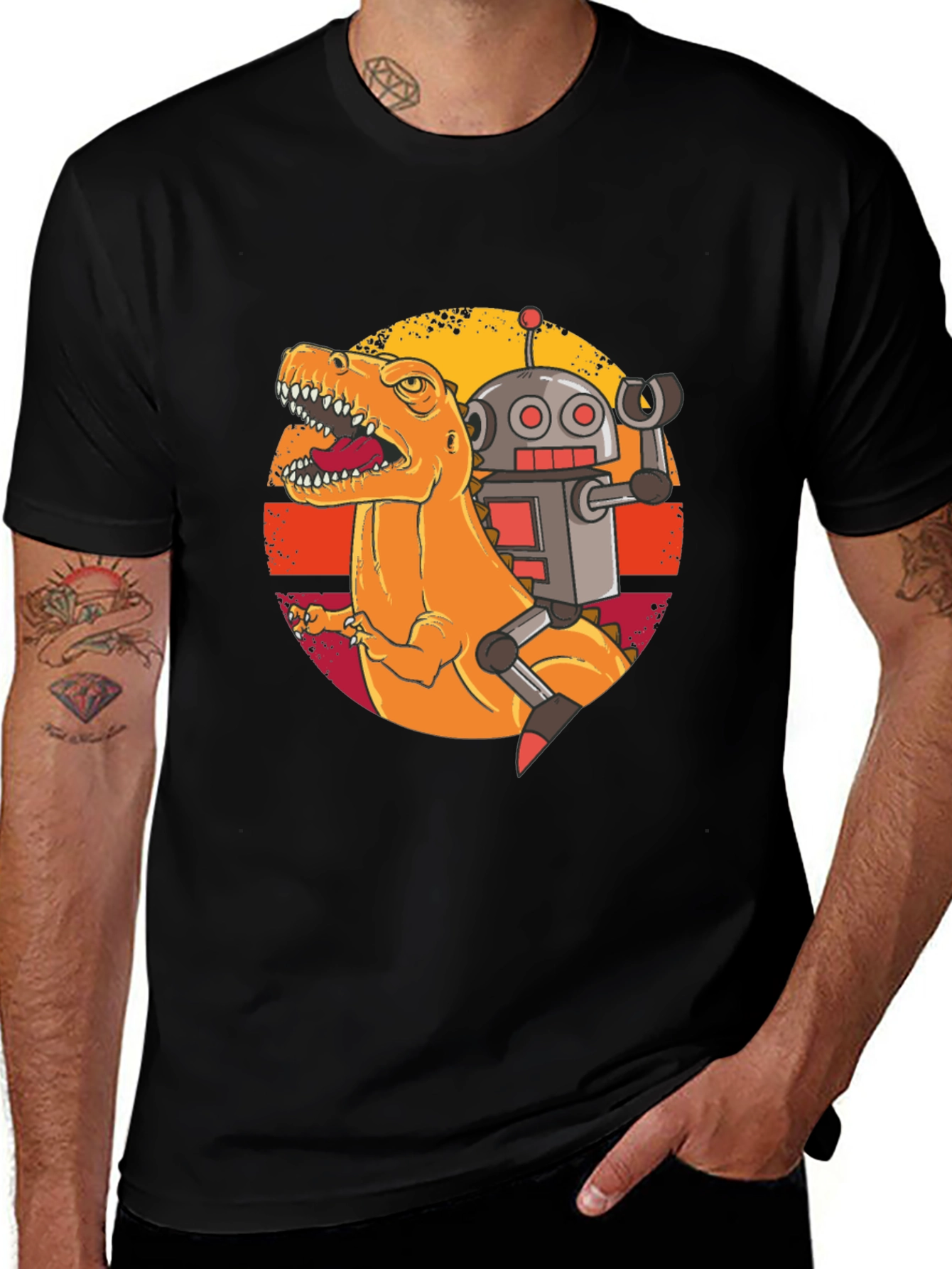 Dino & Robot Retro Graphic Tee