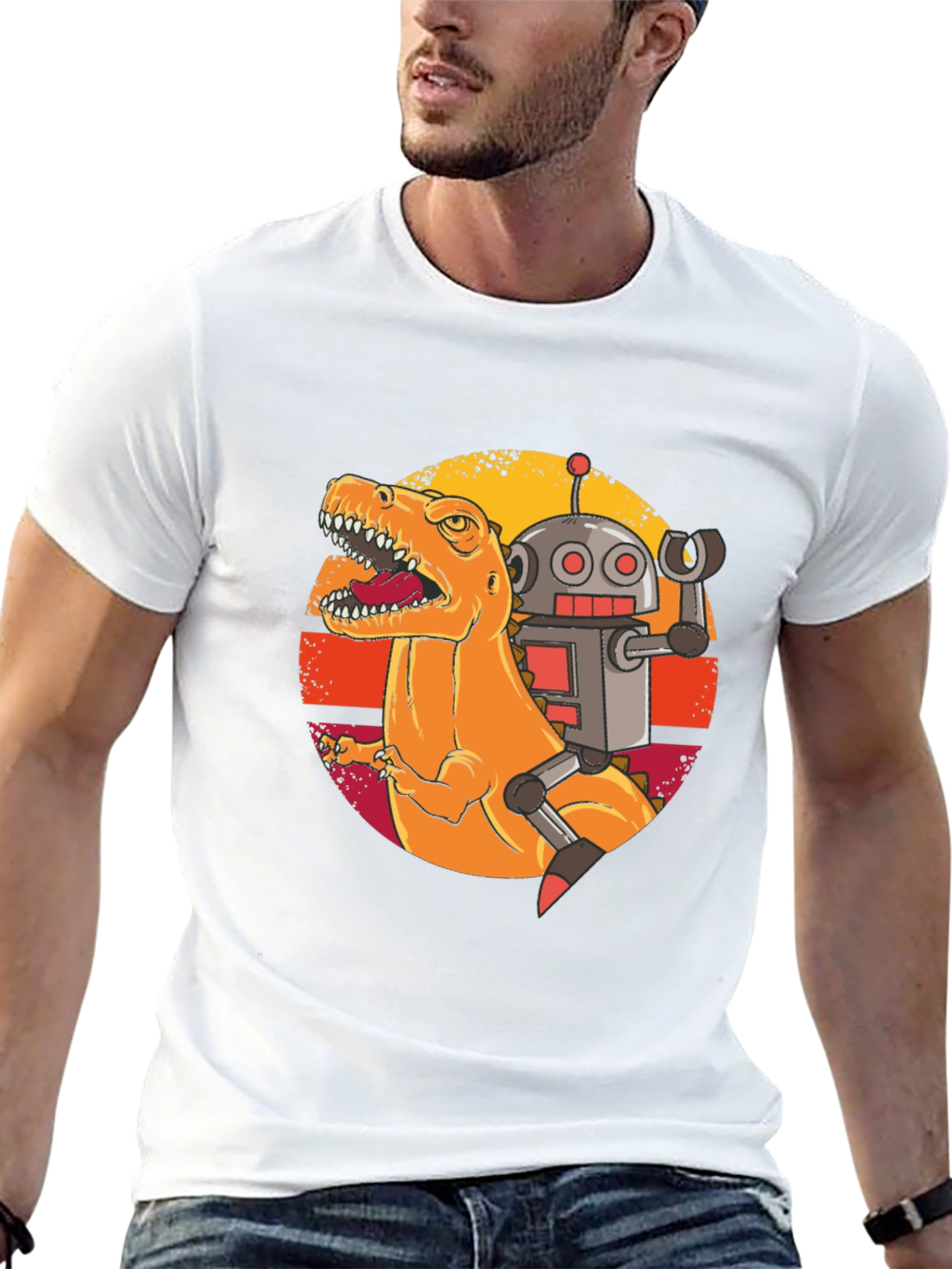 Dino & Robot Retro Graphic Tee