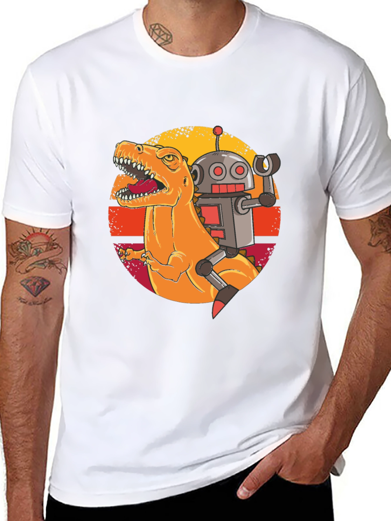 Dino & Robot Retro Graphic Tee