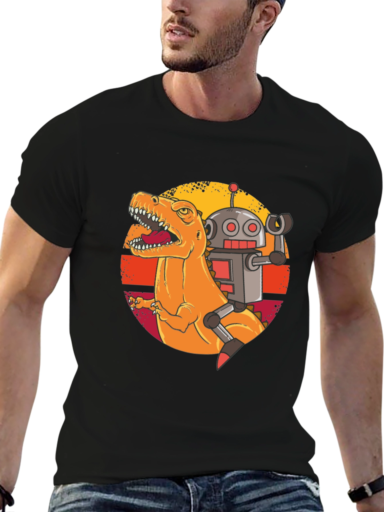 Dino & Robot Retro Graphic Tee