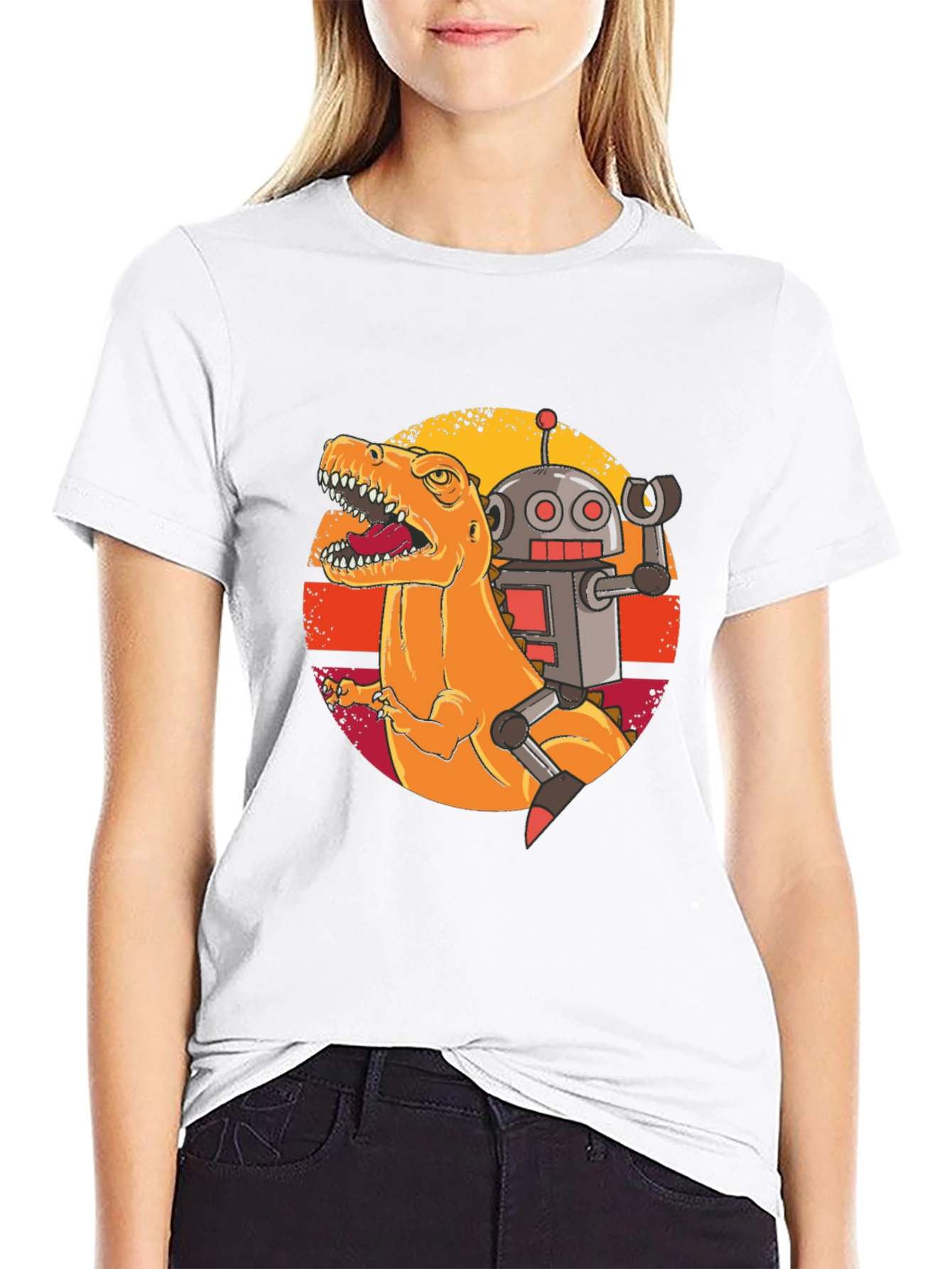 Dino & Robot Retro Graphic Tee