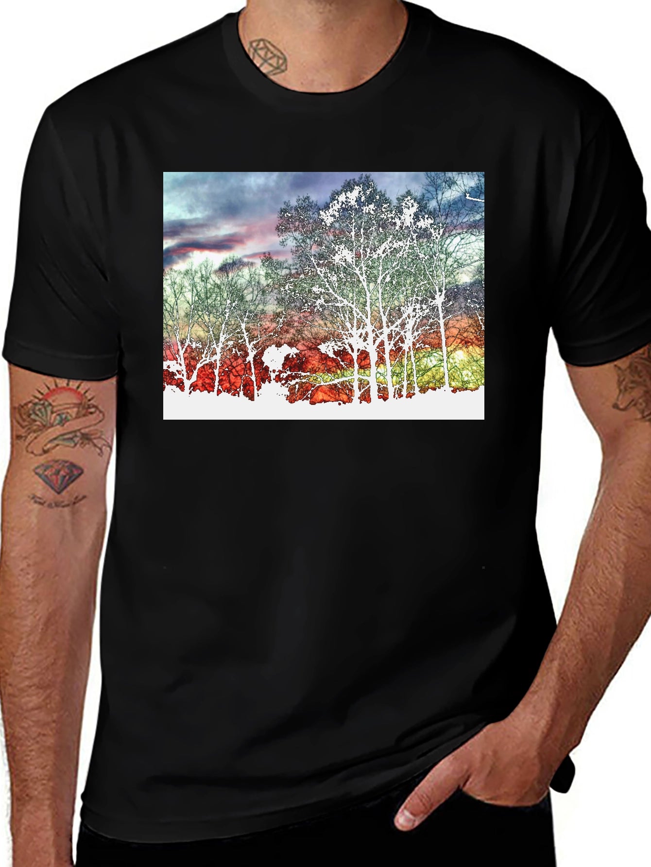 Sunset Tree Graphic Tee - Black Cotton Blend