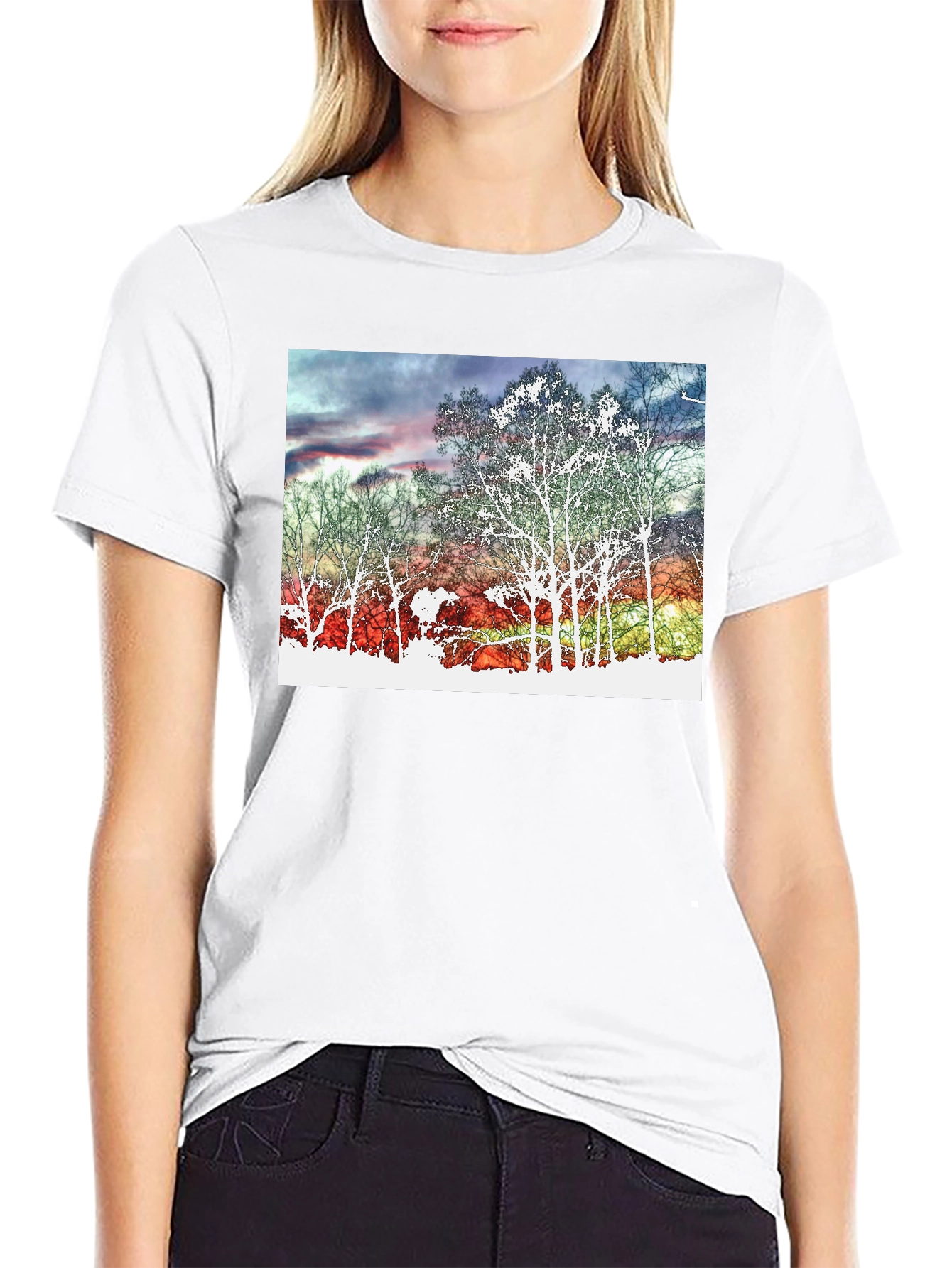 Sunset Tree Graphic Tee - Black Cotton Blend