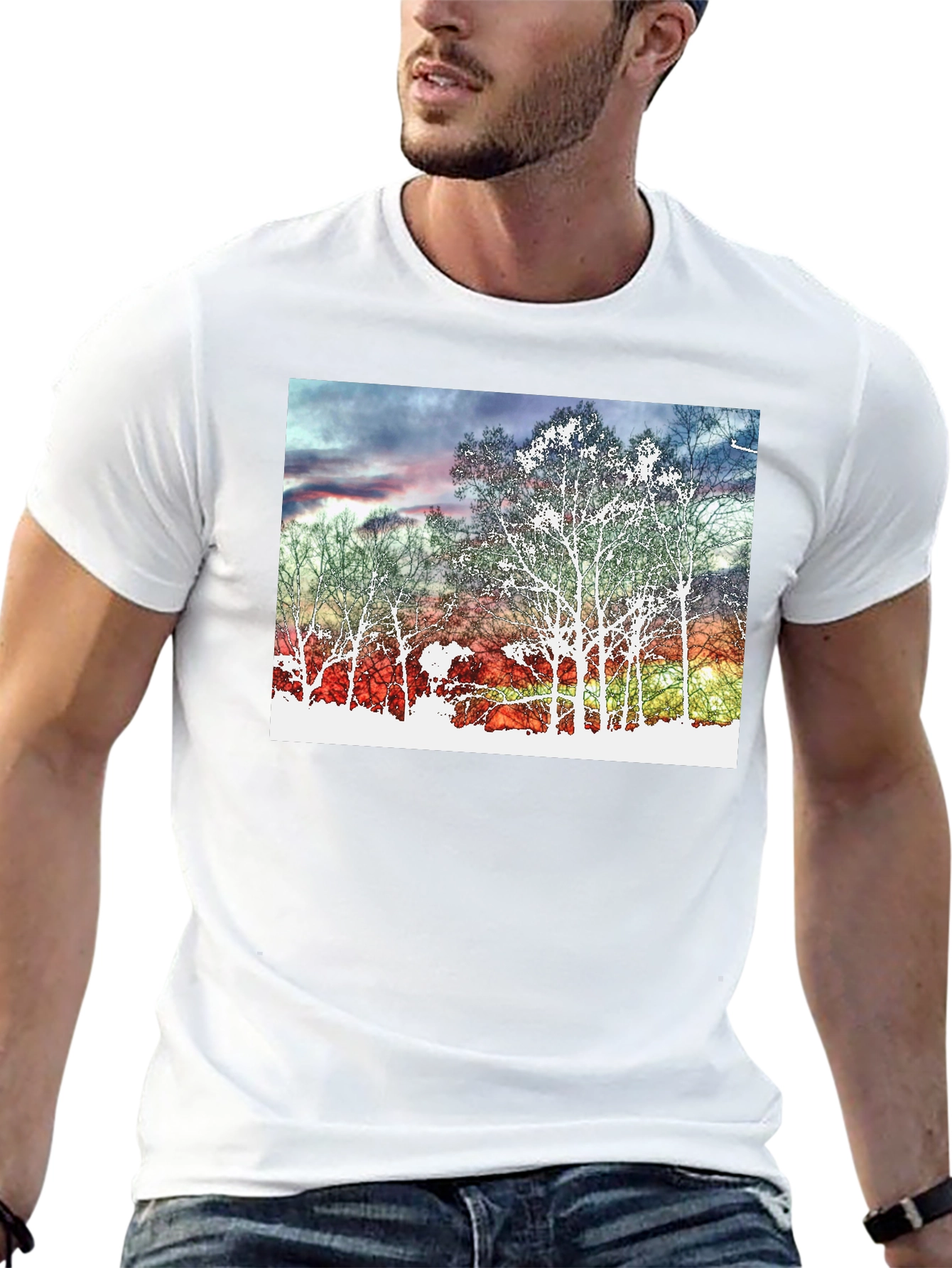 Sunset Tree Graphic Tee - Black Cotton Blend