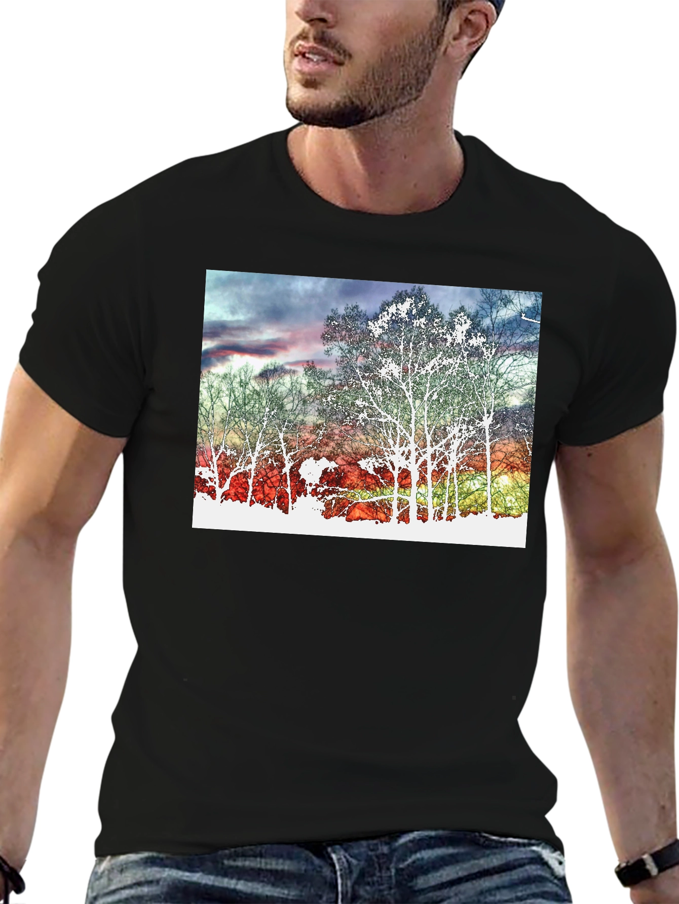 Sunset Tree Graphic Tee - Black Cotton Blend