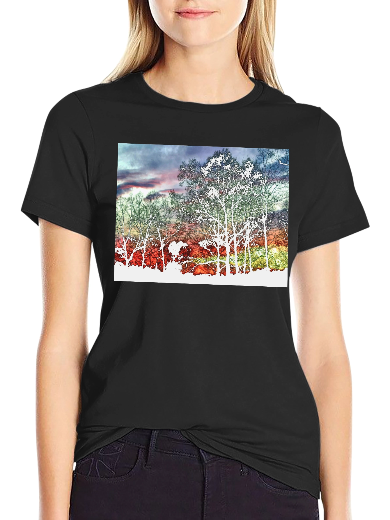 Sunset Tree Graphic Tee - Black Cotton Blend