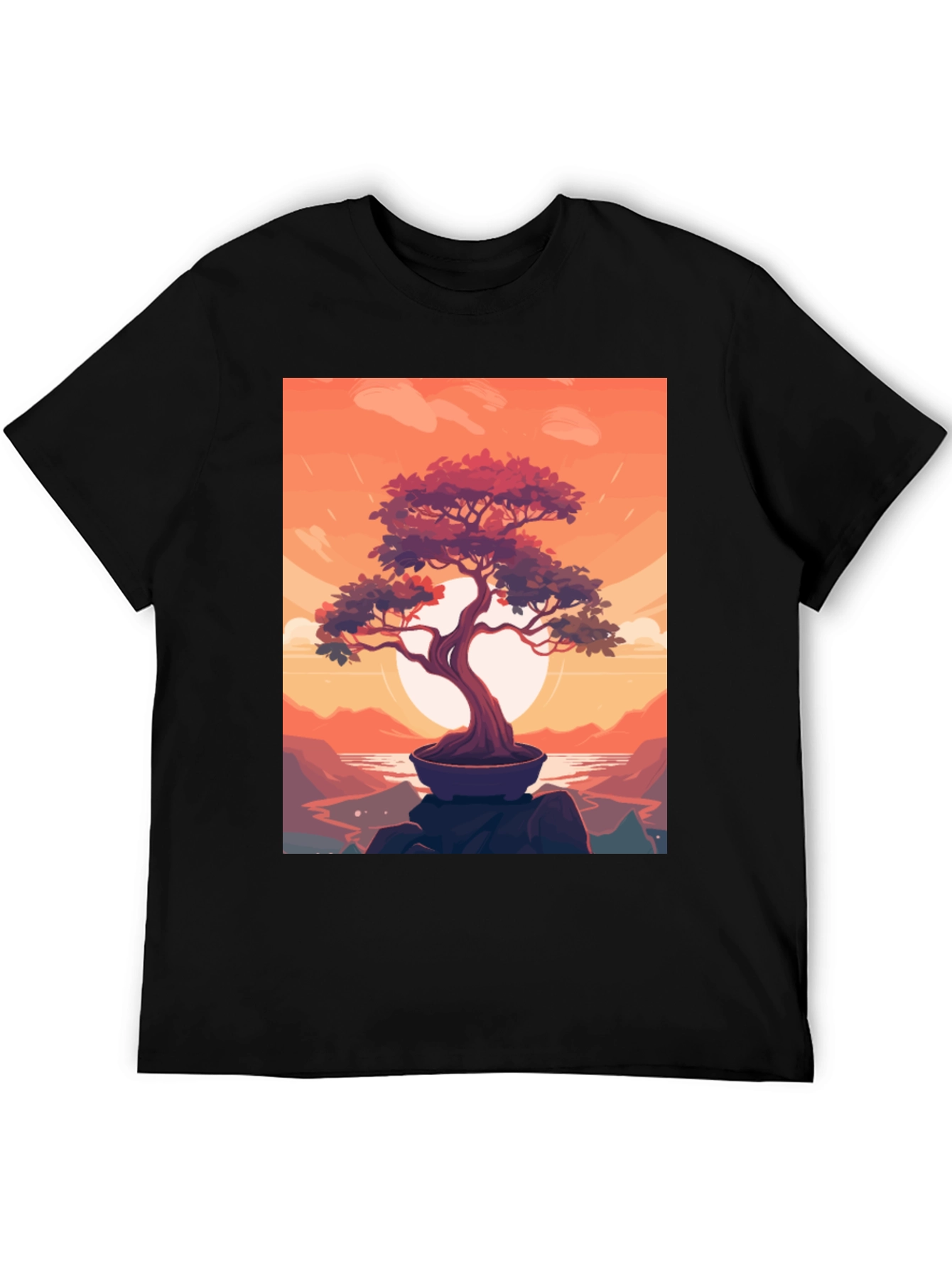 Bonsai Sunset Graphic Tee - Zen Style