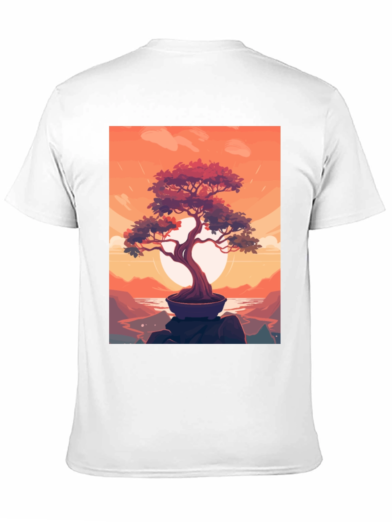 Bonsai Sunset Graphic Tee - Zen Style