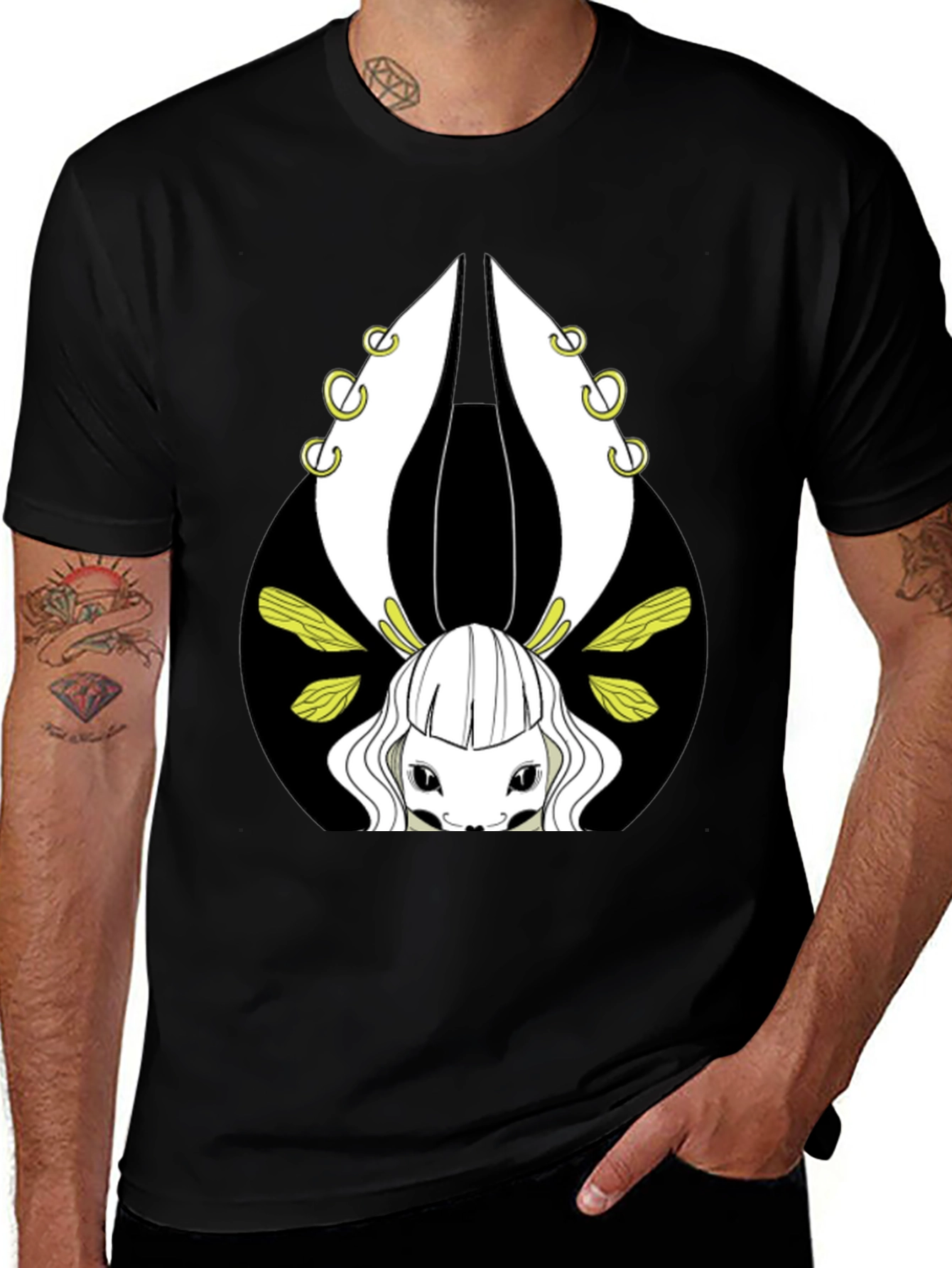 Unique Graphic Tee - Creature Design Black T-Shirt