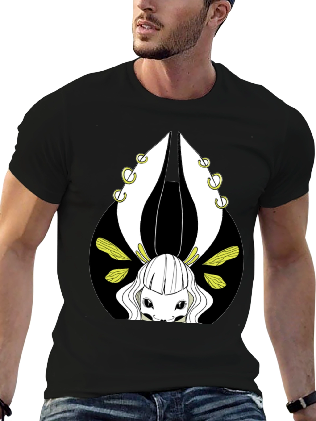Unique Graphic Tee - Creature Design Black T-Shirt