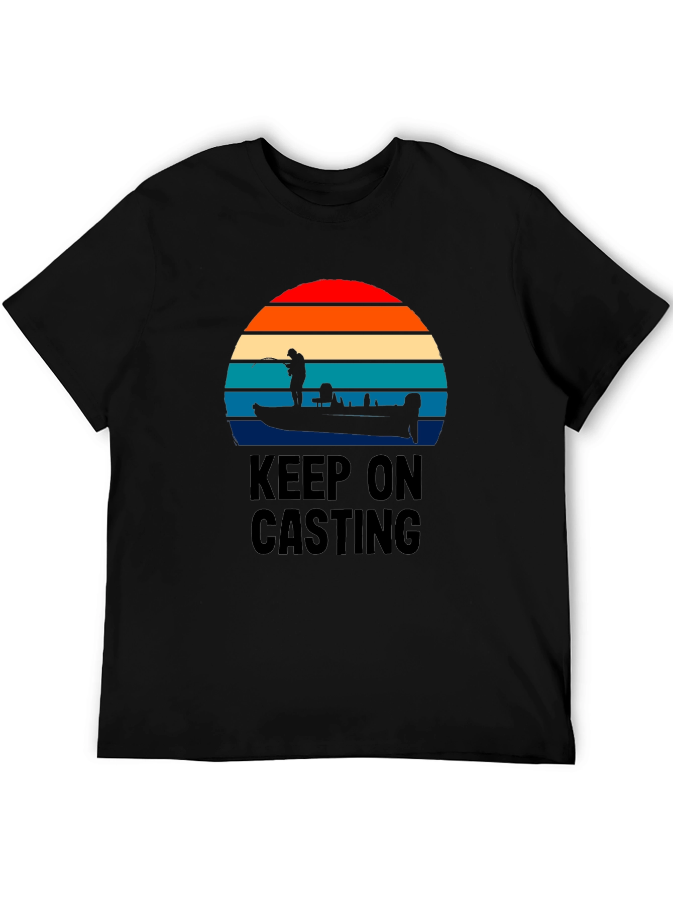 Keep On Casting Fishing T-Shirt - Retro Sunset Design