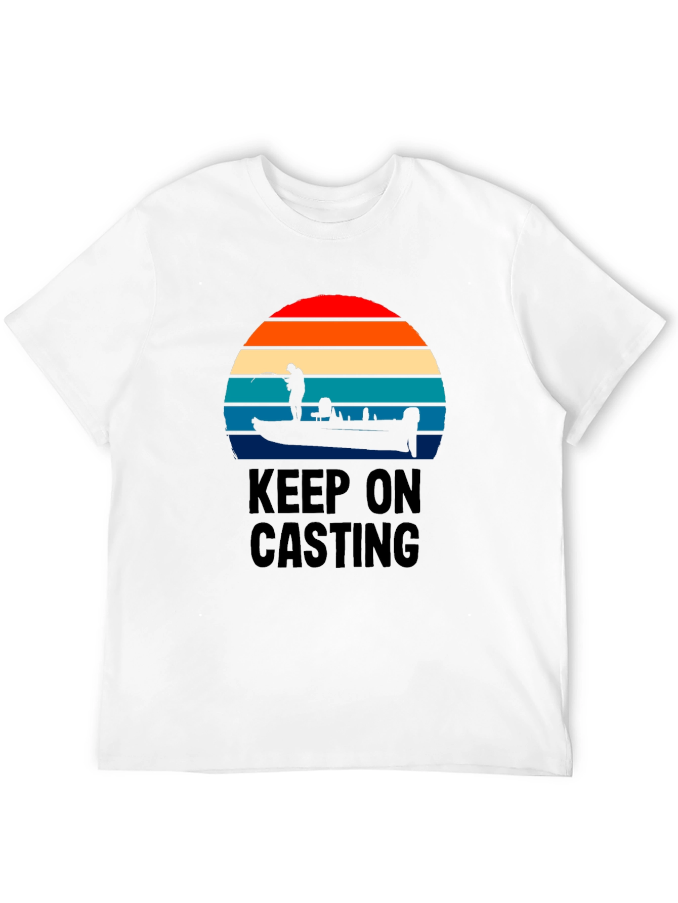 Keep On Casting Fishing T-Shirt - Retro Sunset Design