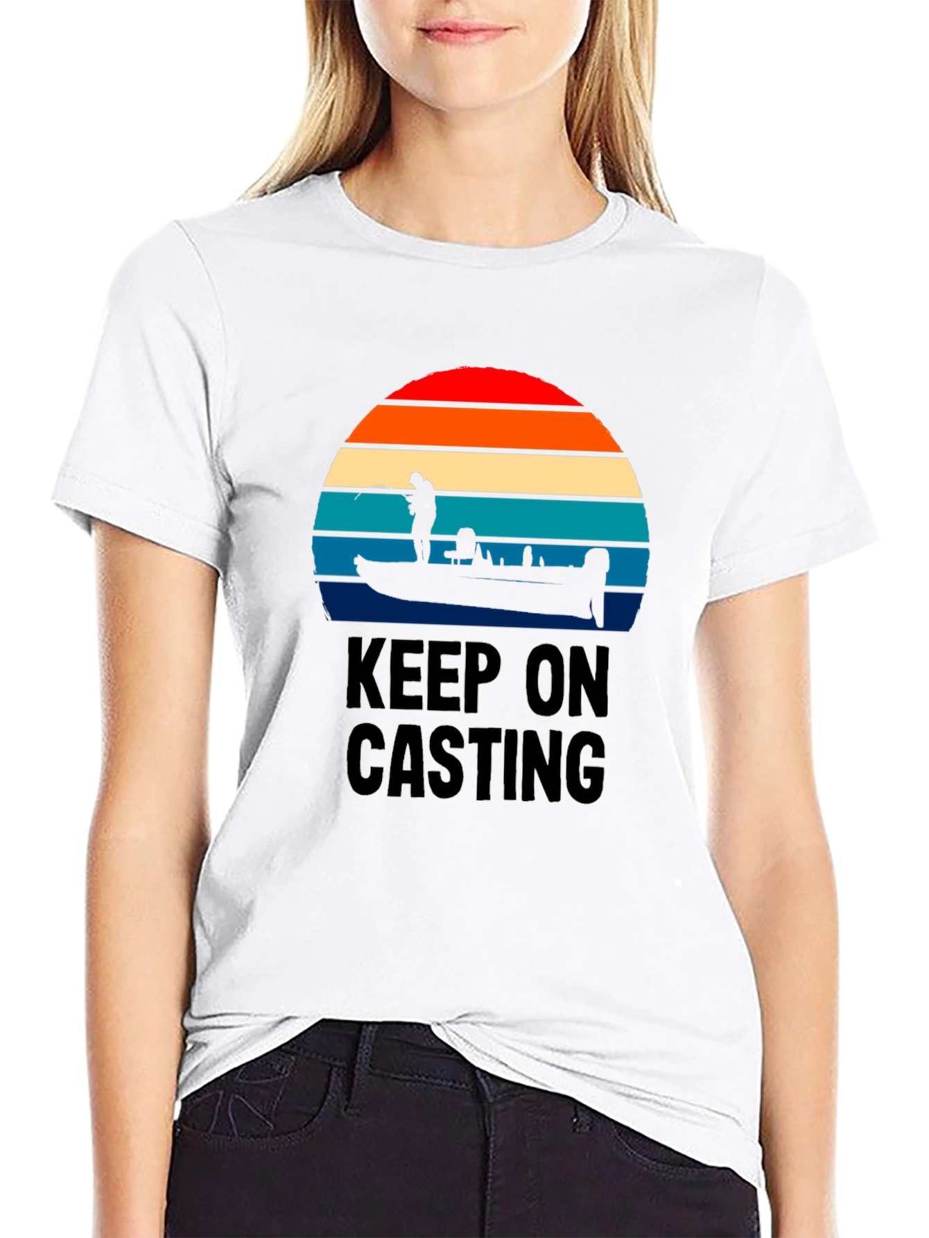 Keep On Casting Fishing T-Shirt - Retro Sunset Design