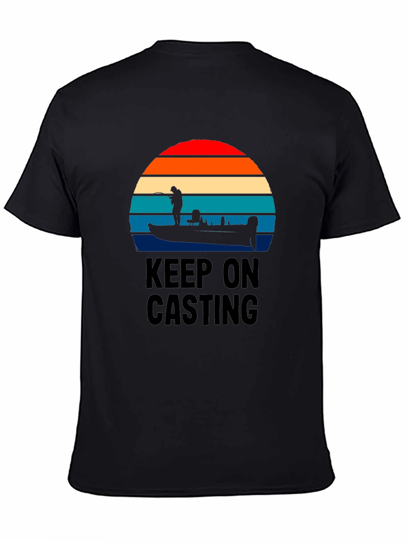 Keep On Casting Fishing T-Shirt - Retro Sunset Design
