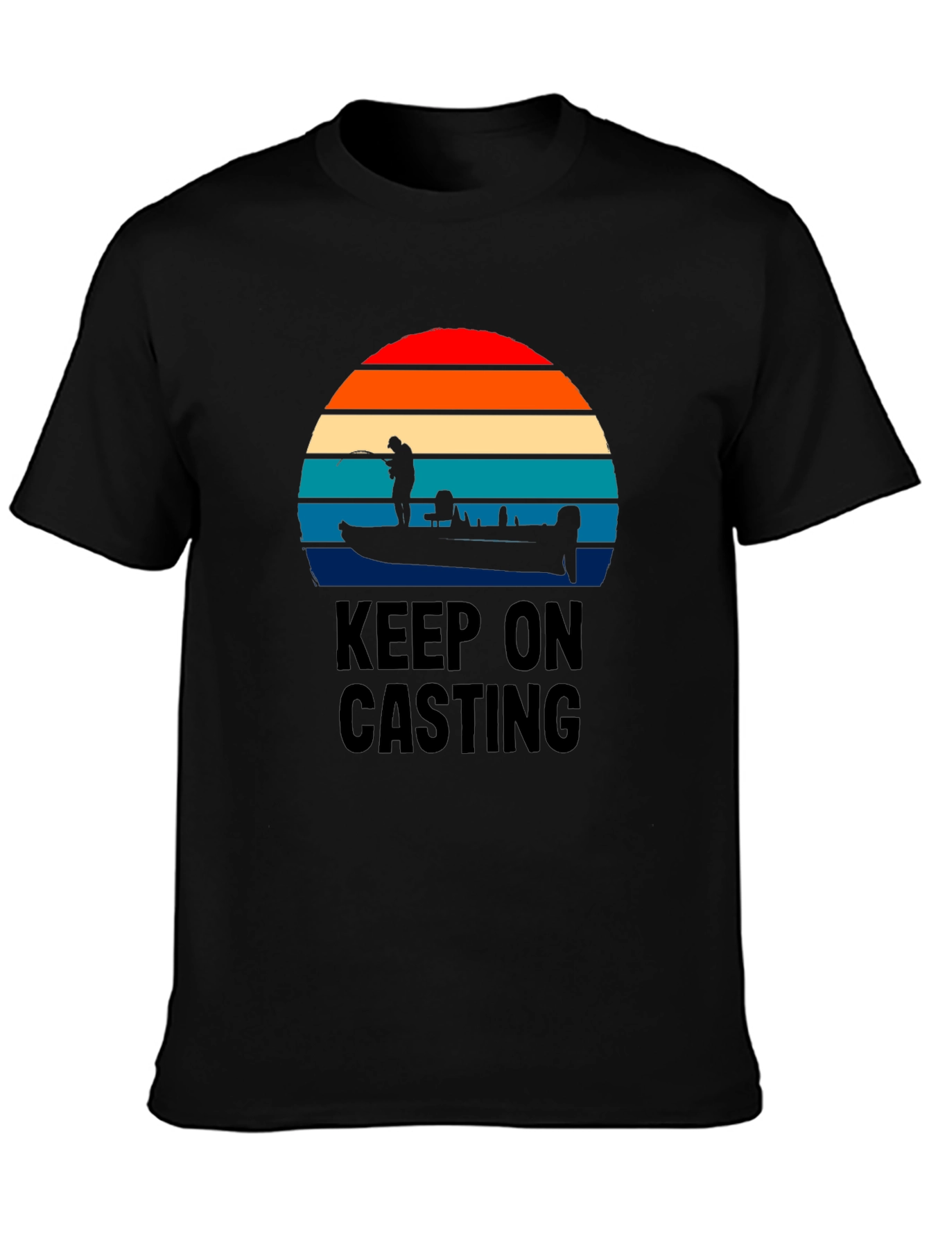 Keep On Casting Fishing T-Shirt - Retro Sunset Design