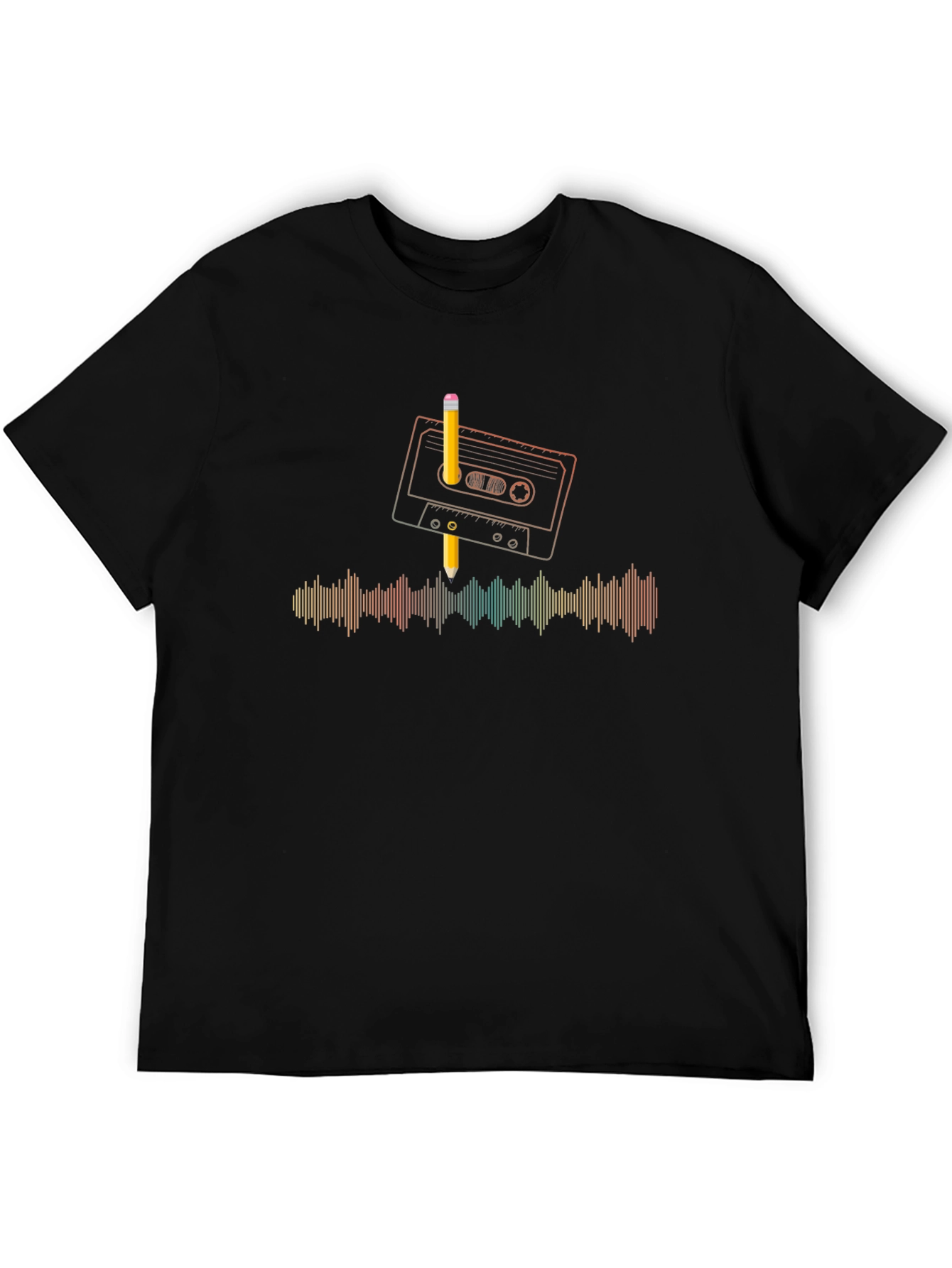 Retro Cassette Tape & Pencil Graphic T-Shirt