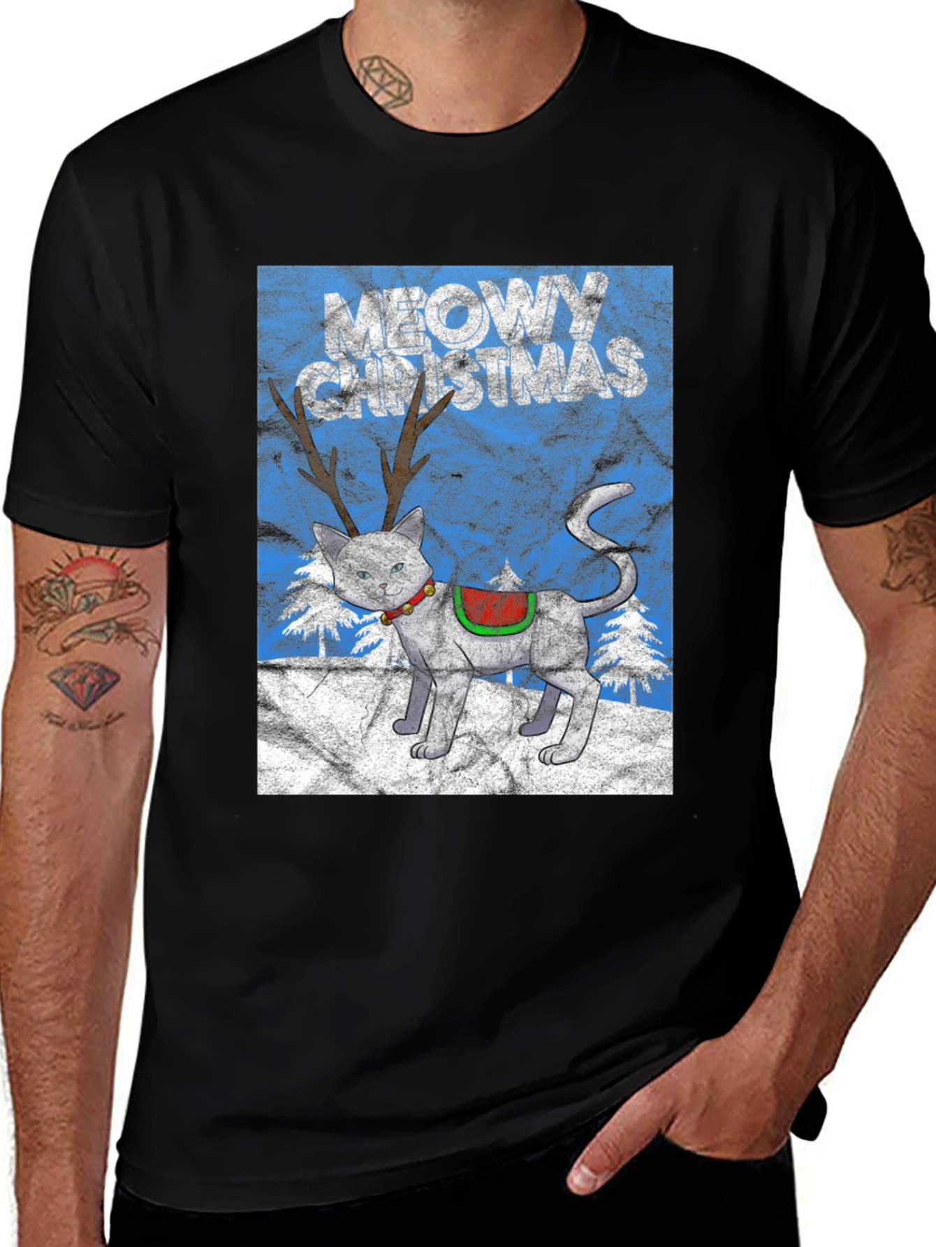 Meowy Christmas Cat Reindeer T-Shirt