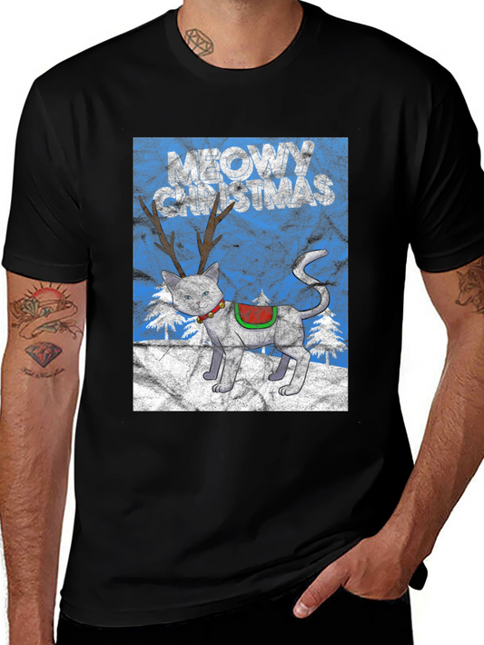 Meowy Christmas Cat Reindeer T-Shirt