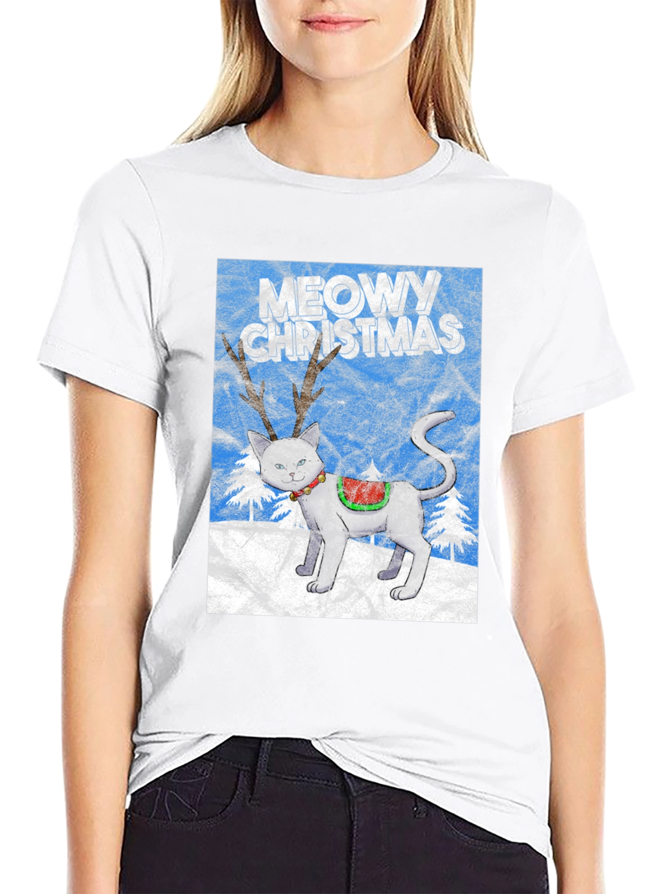 Meowy Christmas Cat Reindeer T-Shirt
