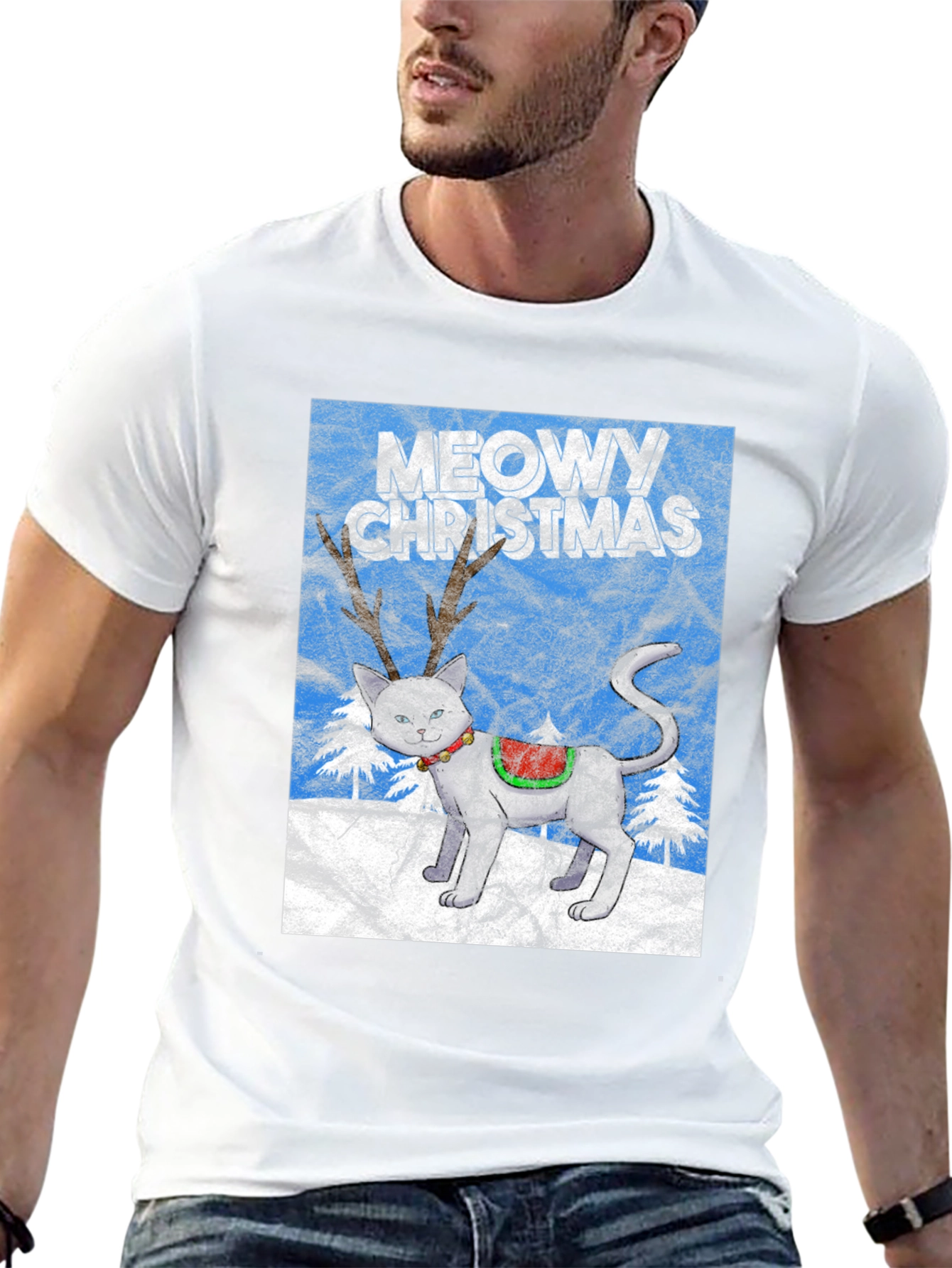 Meowy Christmas Cat Reindeer T-Shirt