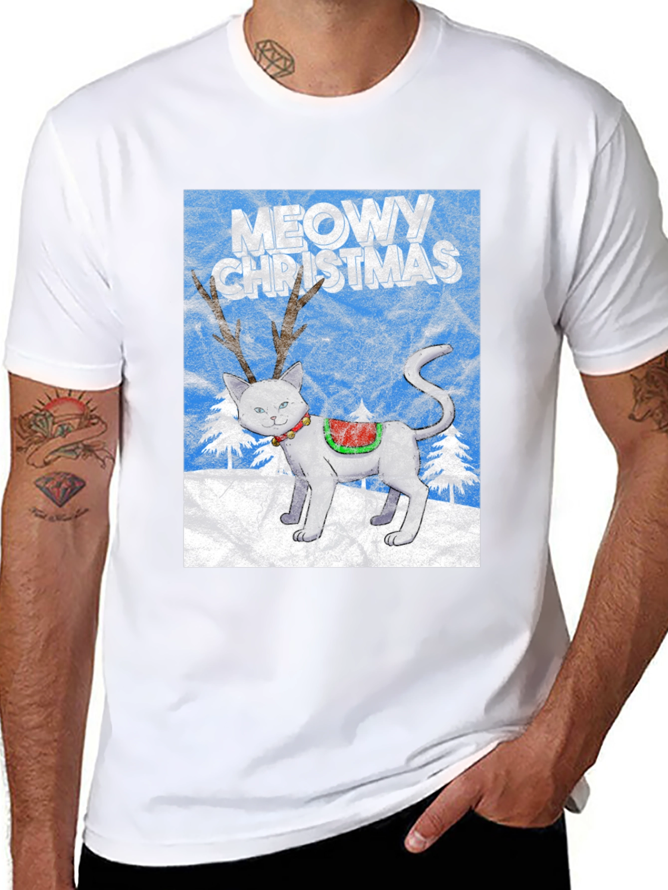 Meowy Christmas Cat Reindeer T-Shirt