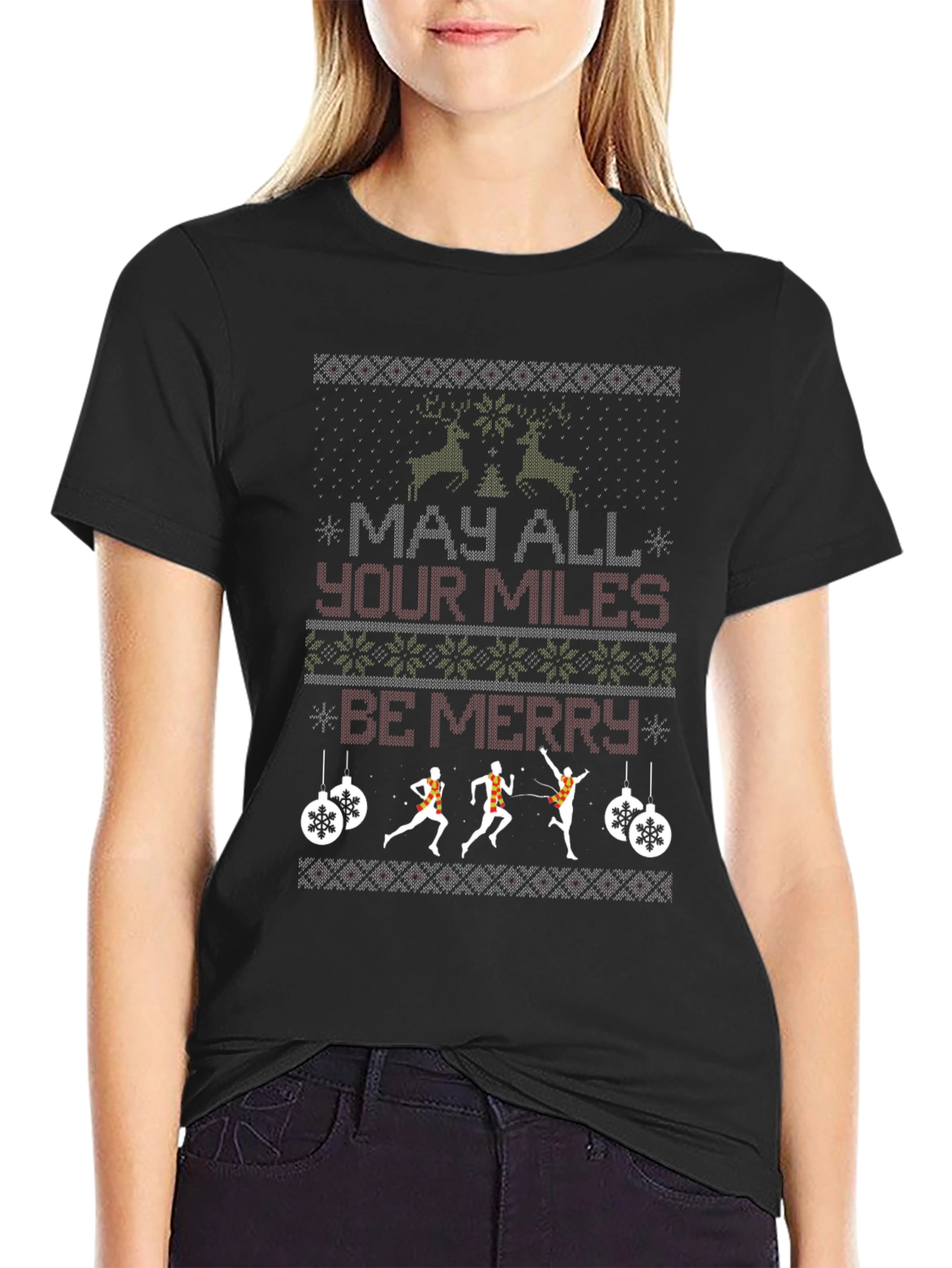 Running Christmas T-Shirt - Ugly Sweater Design