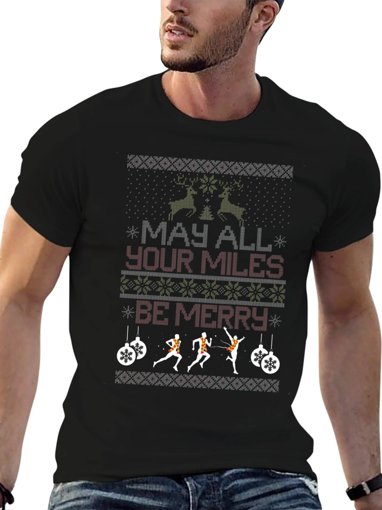 Running Christmas T-Shirt - Ugly Sweater Design