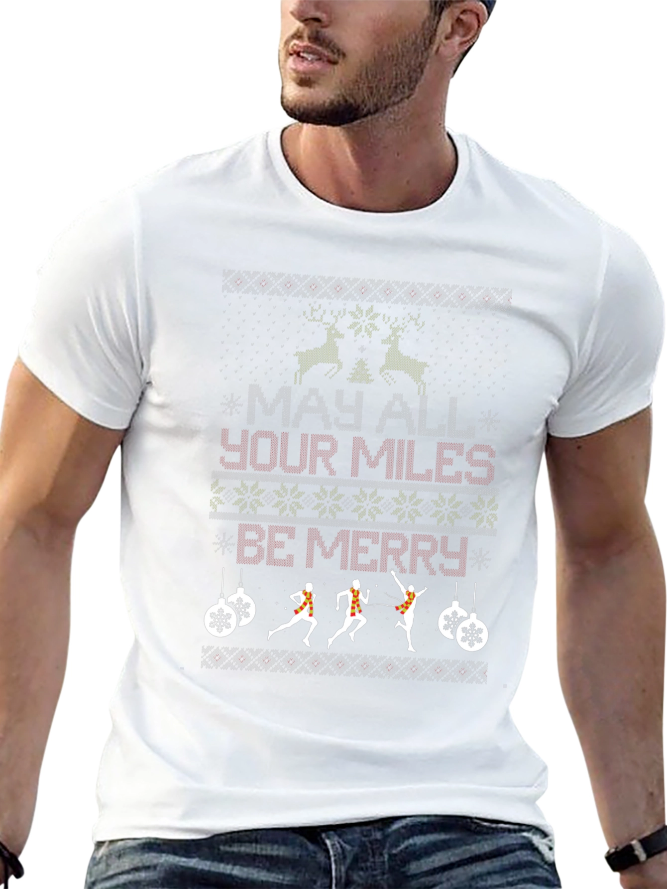 Running Christmas T-Shirt - Ugly Sweater Design