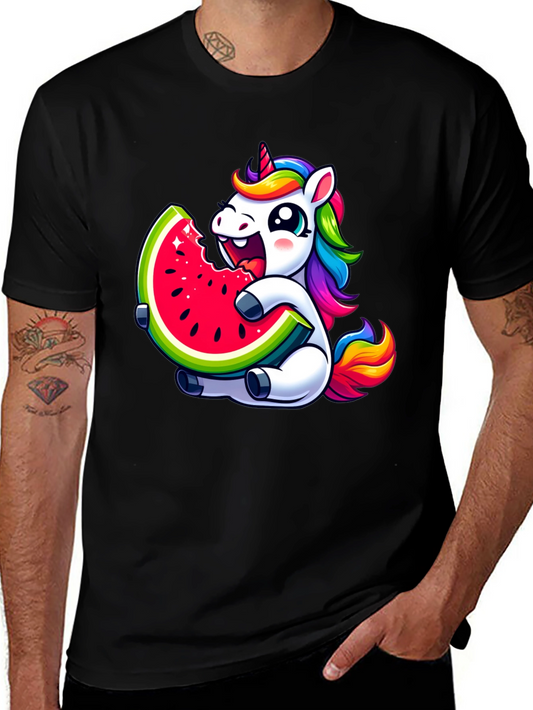 Unicorn Eating Watermelon Black T-Shirt
